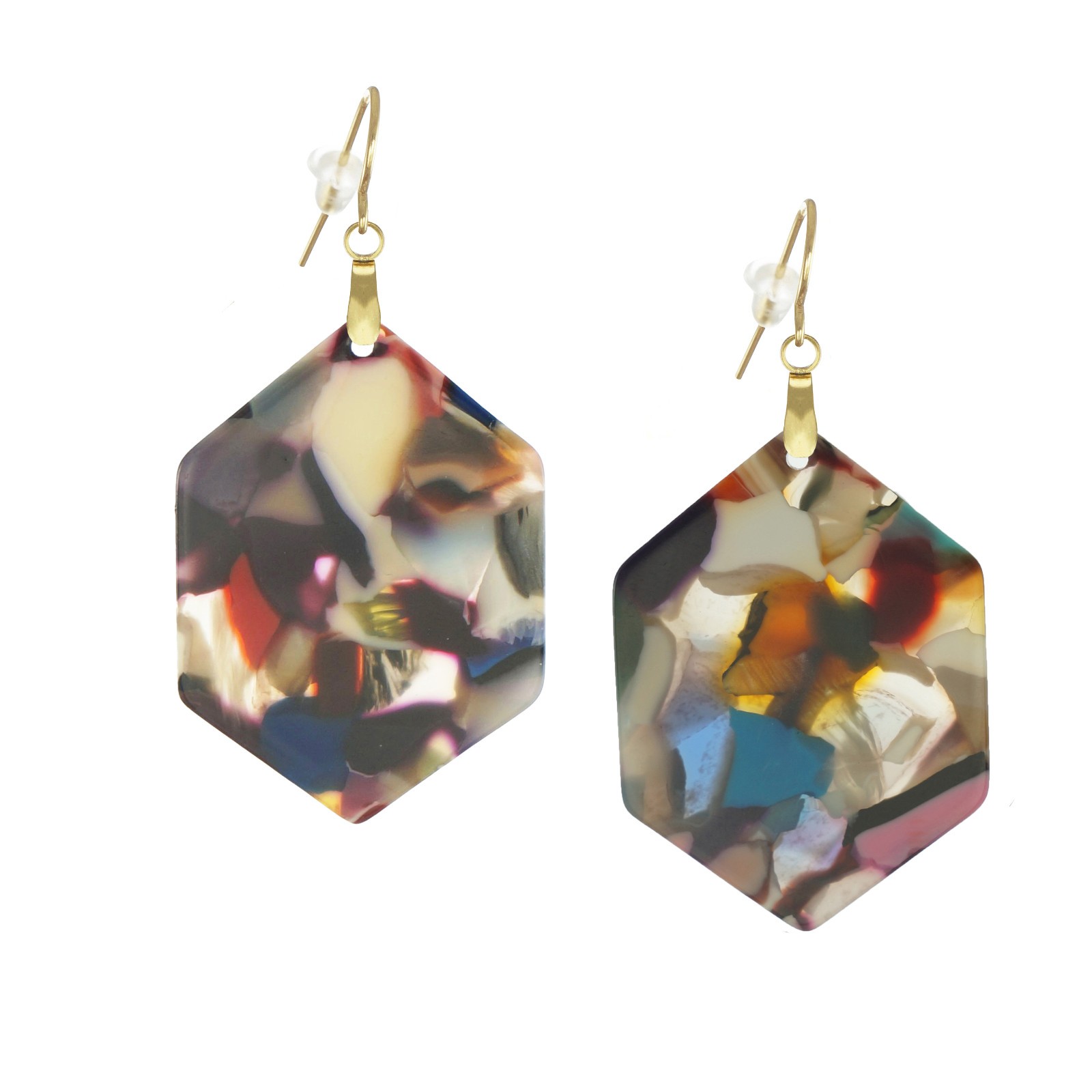 Colorful Hex Statement Boho Earrings, Hypoallergenic 18K Gold or Platinum Wires