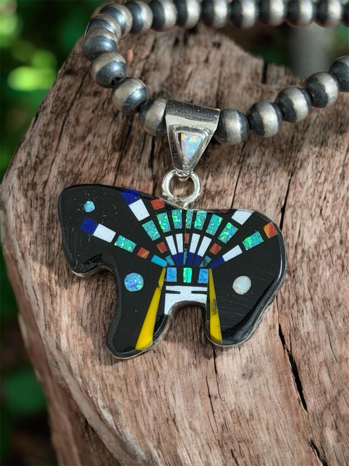 Southwestern Artisan Sterling Silver Galaxy Horse Micro Inlay Pendant Signed