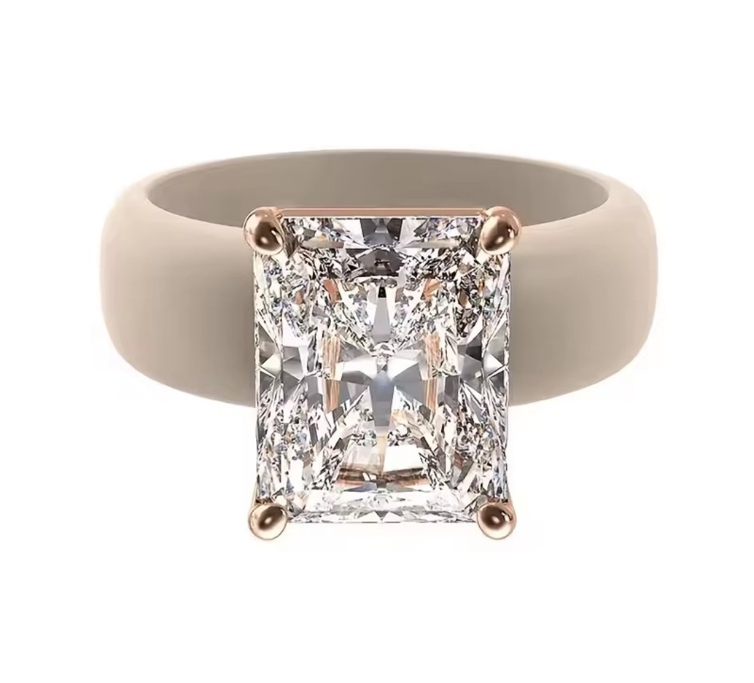 CZ Silicone Ring Size 8 Beige Square Princess Cut Simulated Diamond