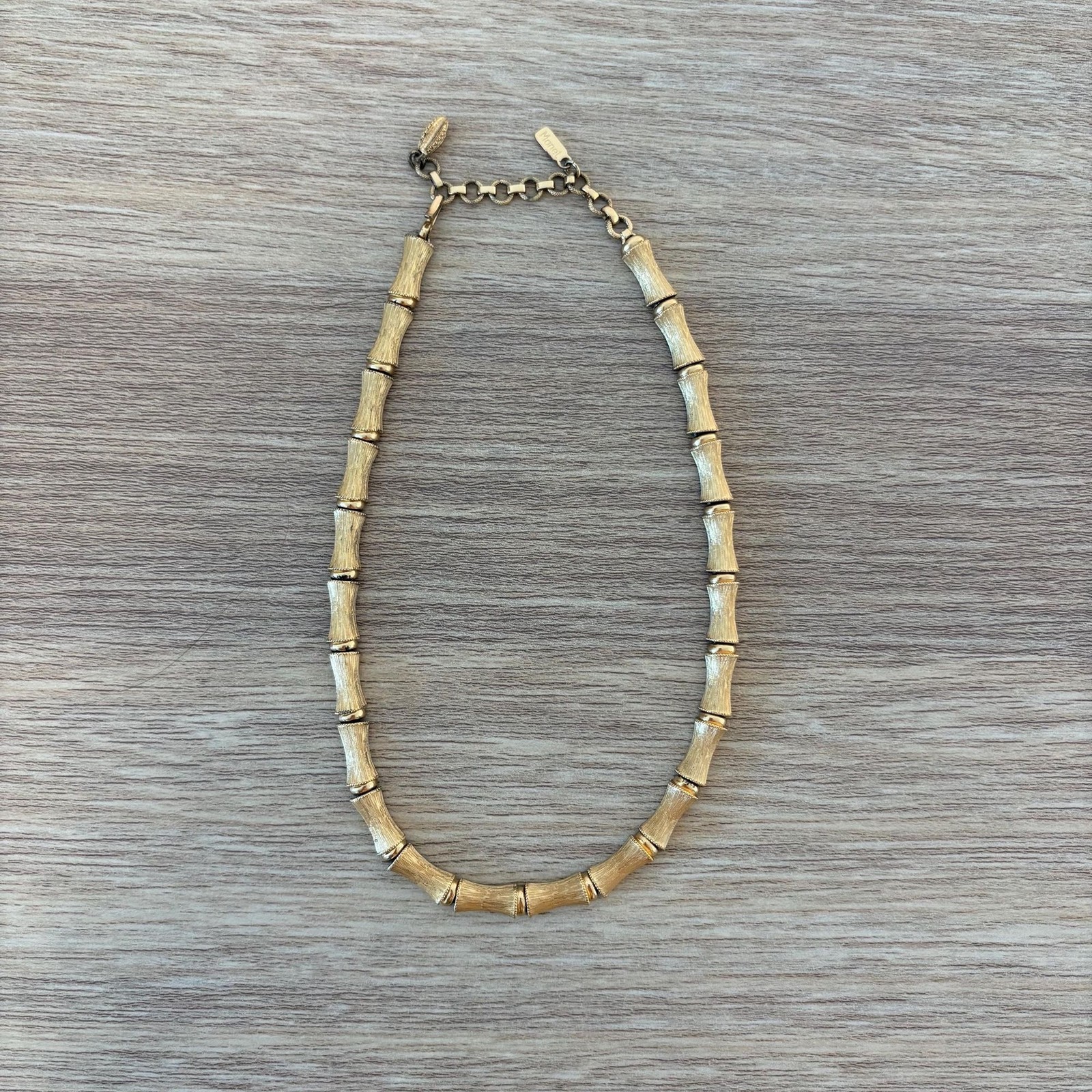 Vintage Monet Gold Bamboo Link Necklace Signed Textured Choker