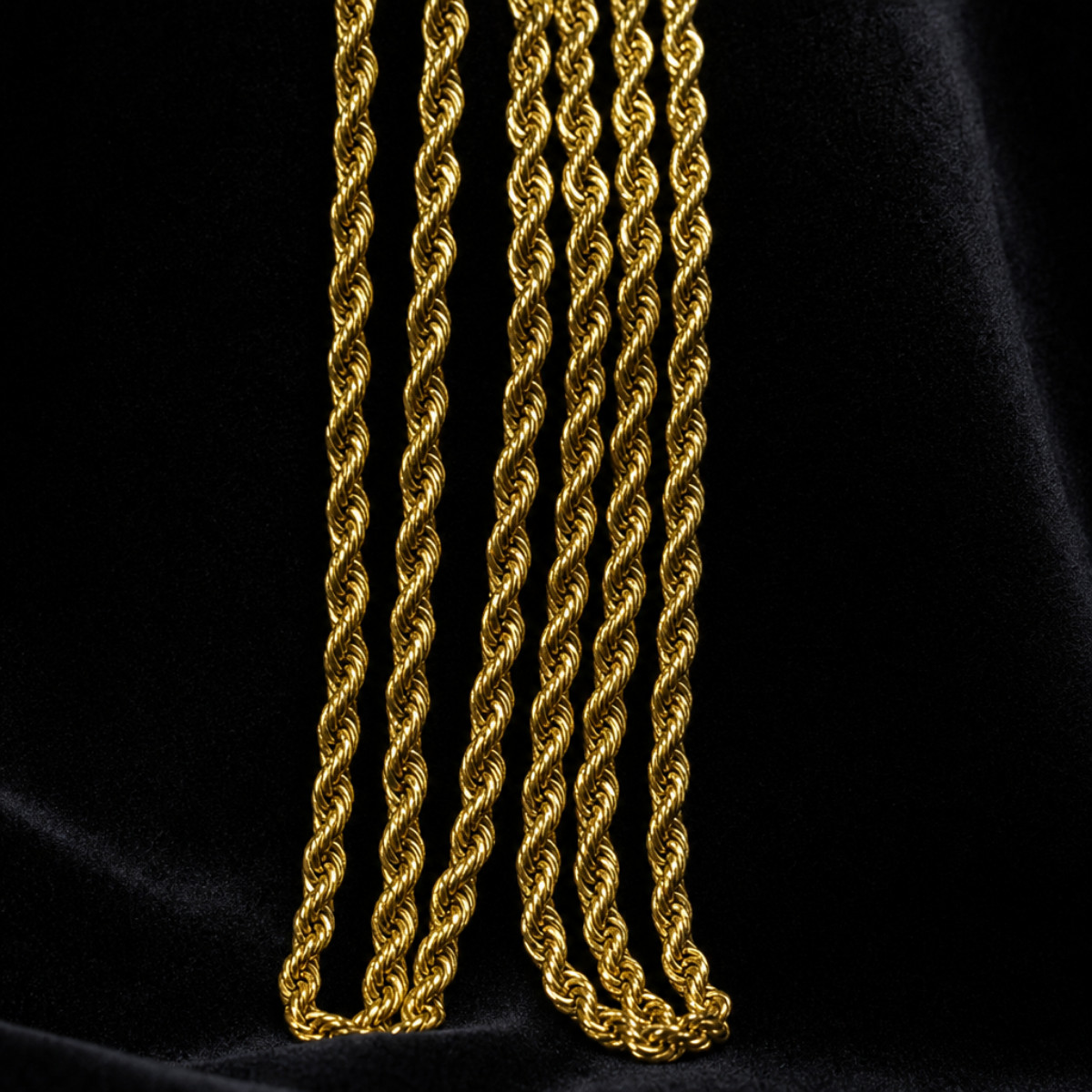 Gold Rope Chain Necklace 22″ 4mm Stainless Steel Mens Women Unisex Twisted Link