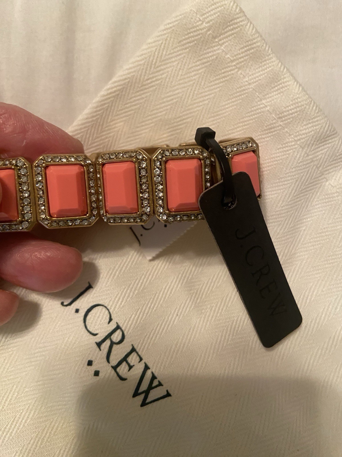 J.CREW Gold-Tone Pink Crystal Rectangle Bezel Stretch Bangle Bracelet