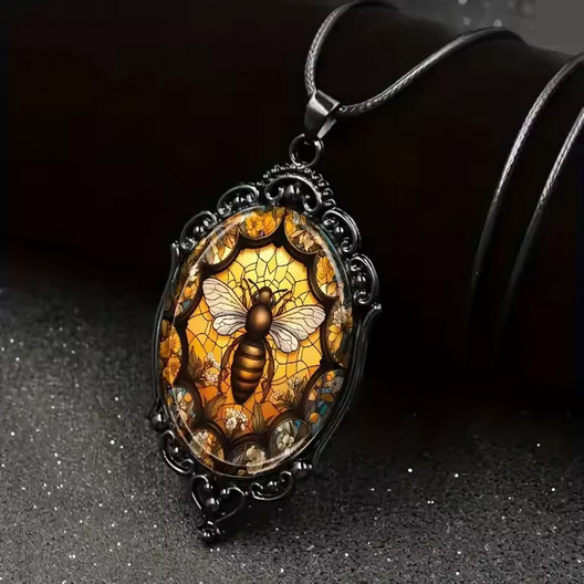 Honey Bee Gothic Pendant Necklace Victorian Jewelry Vintage-Black Bug