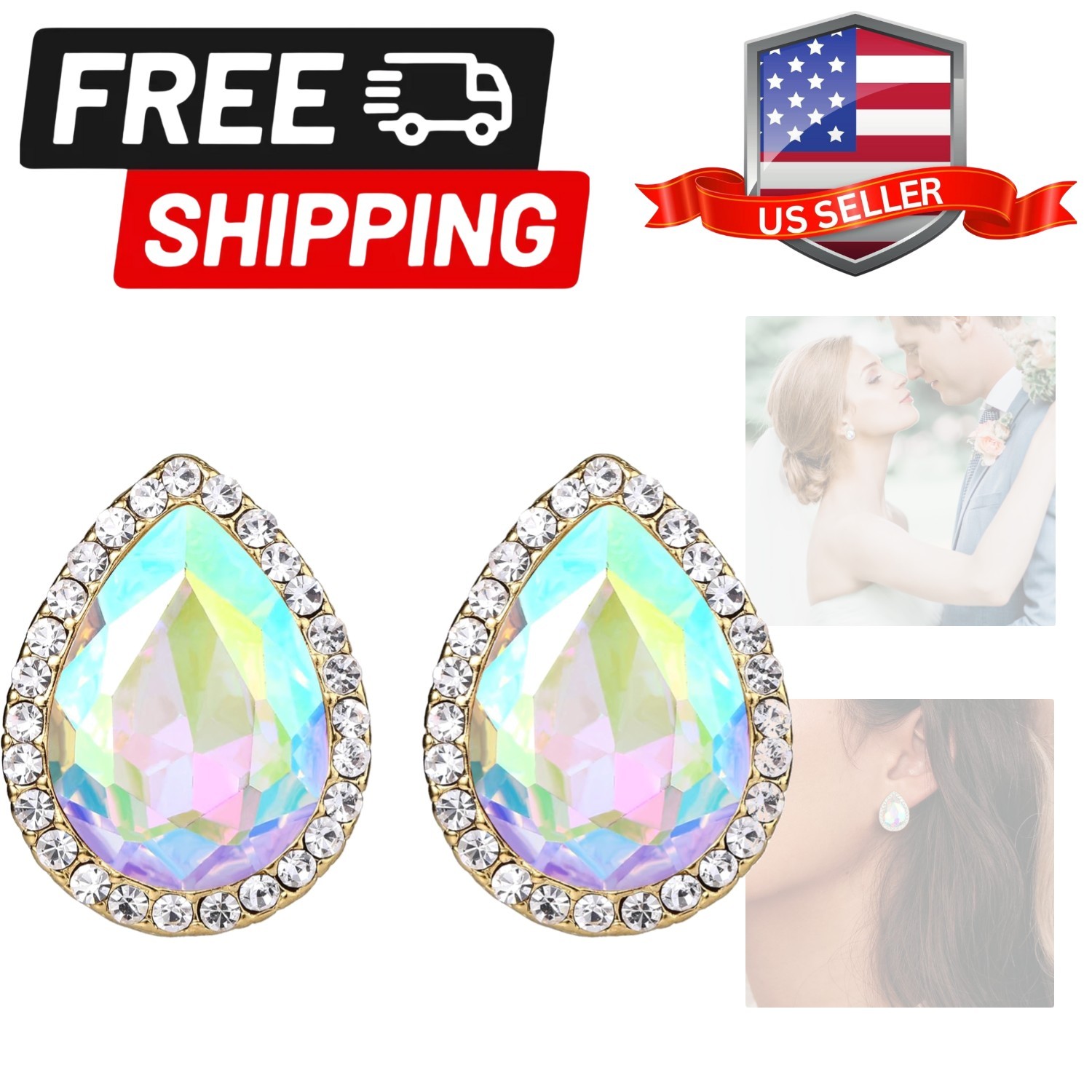 Women’s Austrian Crystal Wedding Teardrop Stud Earrings