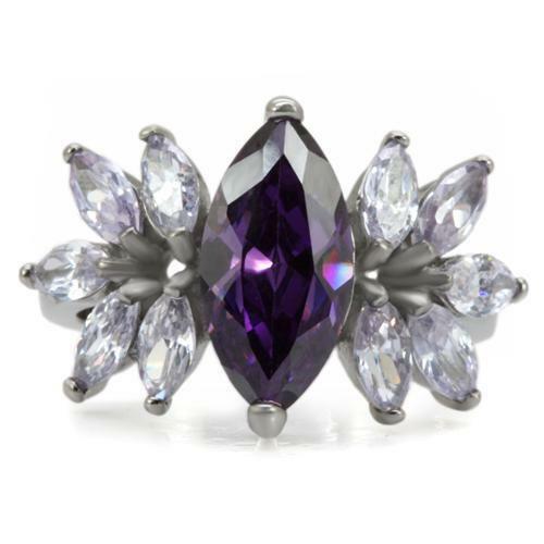 TK085 – High polished (no plating) Stainless Steel Ring with AAA Grade CZ in