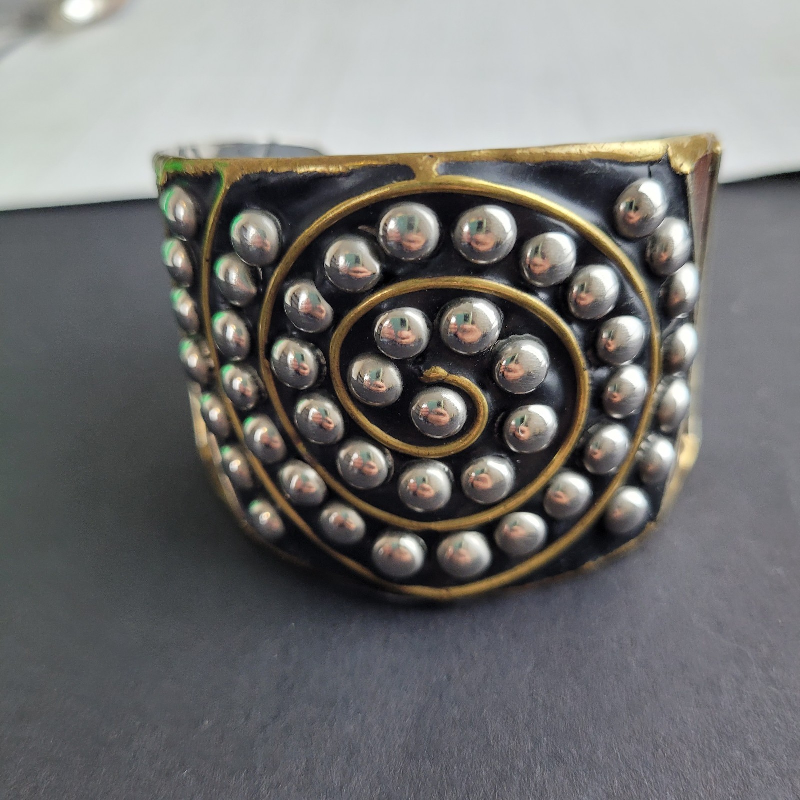 Mixed Metal Cuff Bracelet Spiral Studded