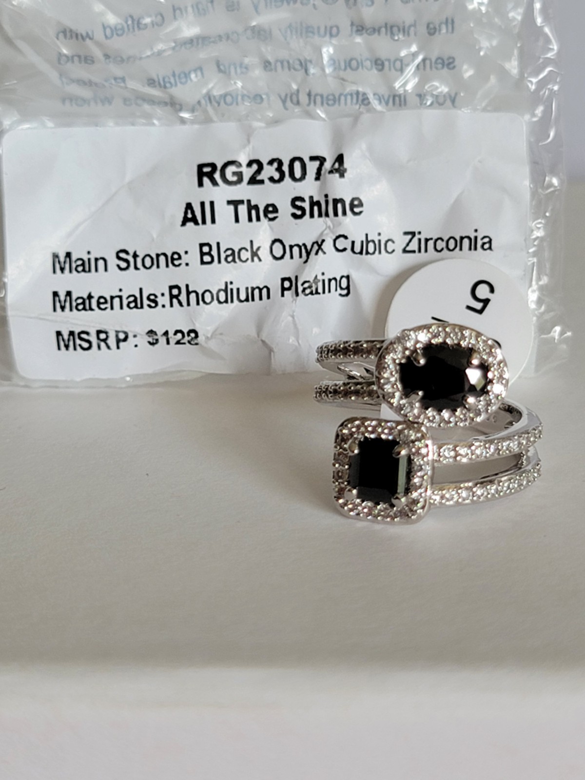 Bomb Party OG, Size 5, All The Shine, Black Onyx CZ, Rhodium Plating