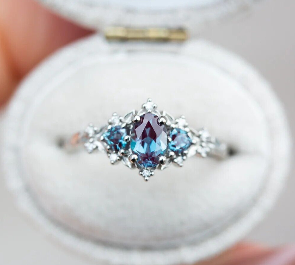 Alexandrite Ring, 925 Sterling Silver Ring, Engagement Ring, Unique Bridal Ring