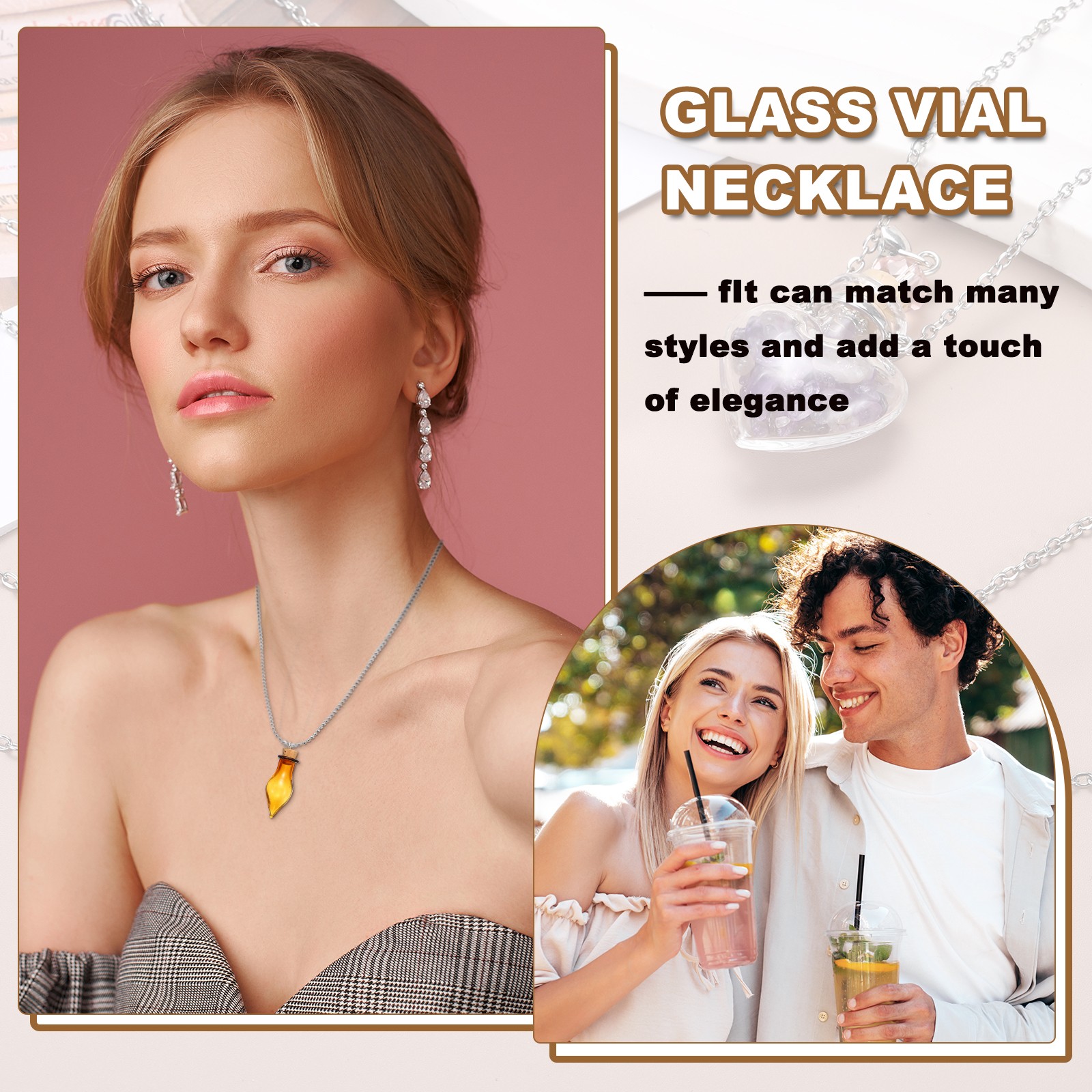 30mm Vial Necklace with Cork Stoppers Black Velvet Bag, Drop Shaped, Green