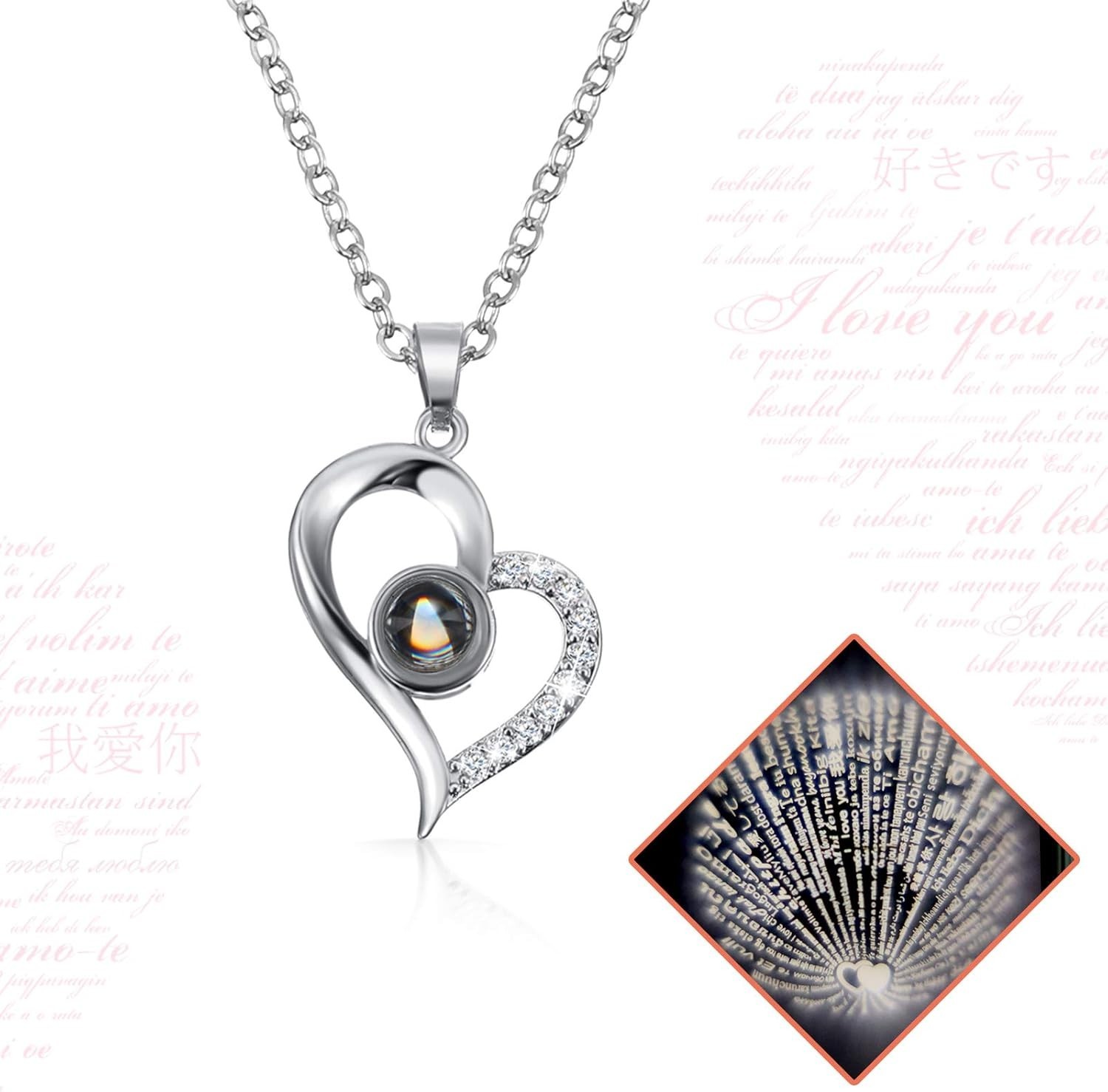 Hicarer Valentine Necklace Gift for Girlfriend I Love You in 100 Languages Proje