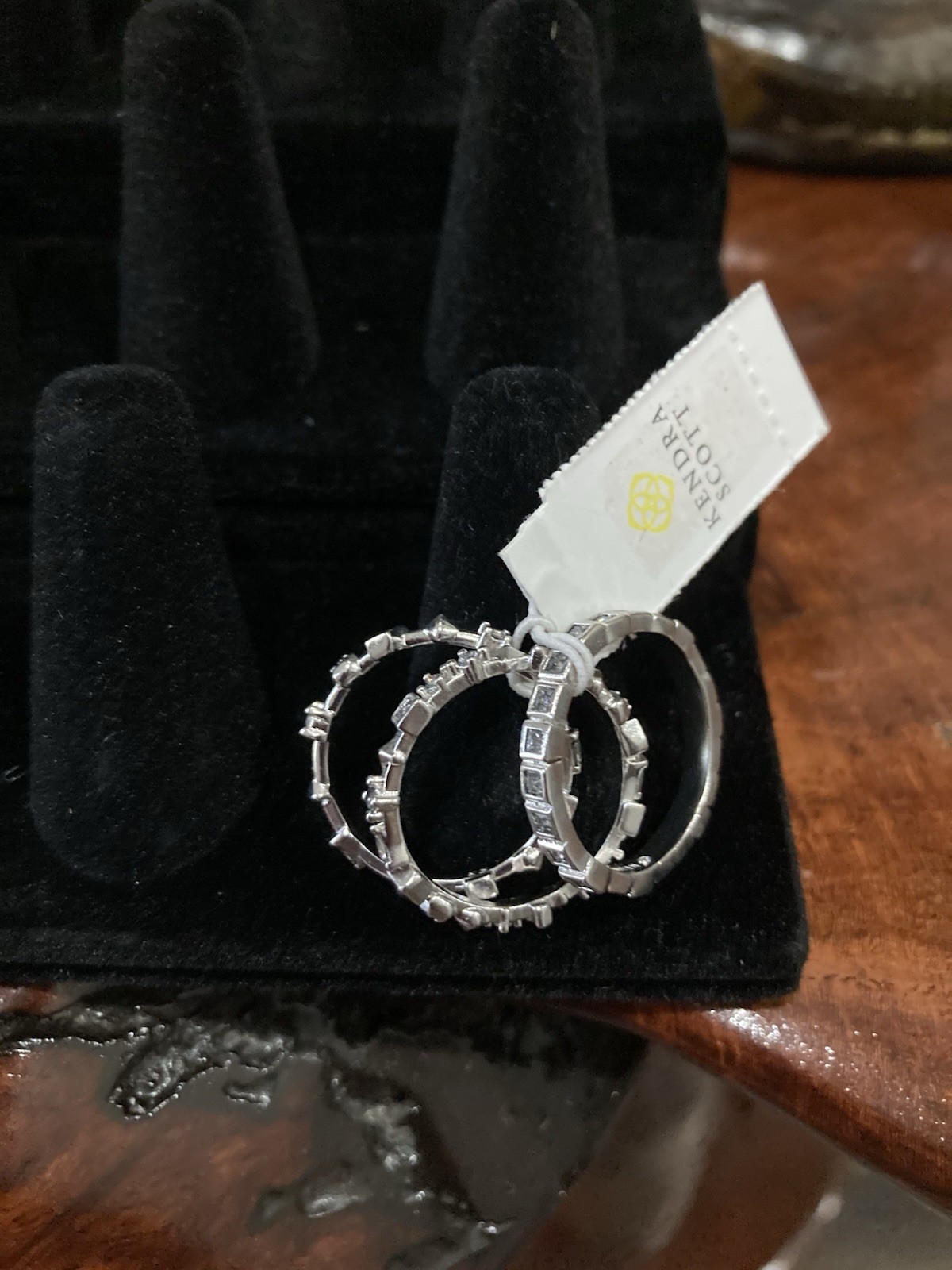 Kendra Scott Karis Crystal Triple Band Silver Stackable Ring Set Size 6 NWT