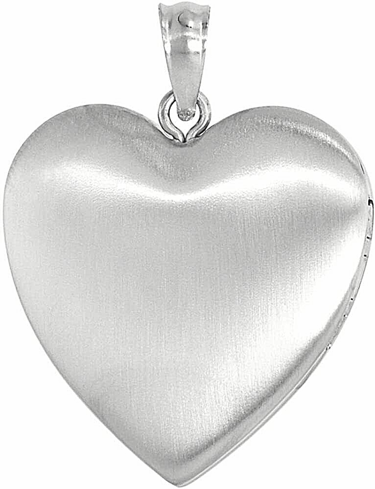 1 inch Sterling Silver Plain Heart 4 Picture Locket Necklace w/out Chain 16″-24″