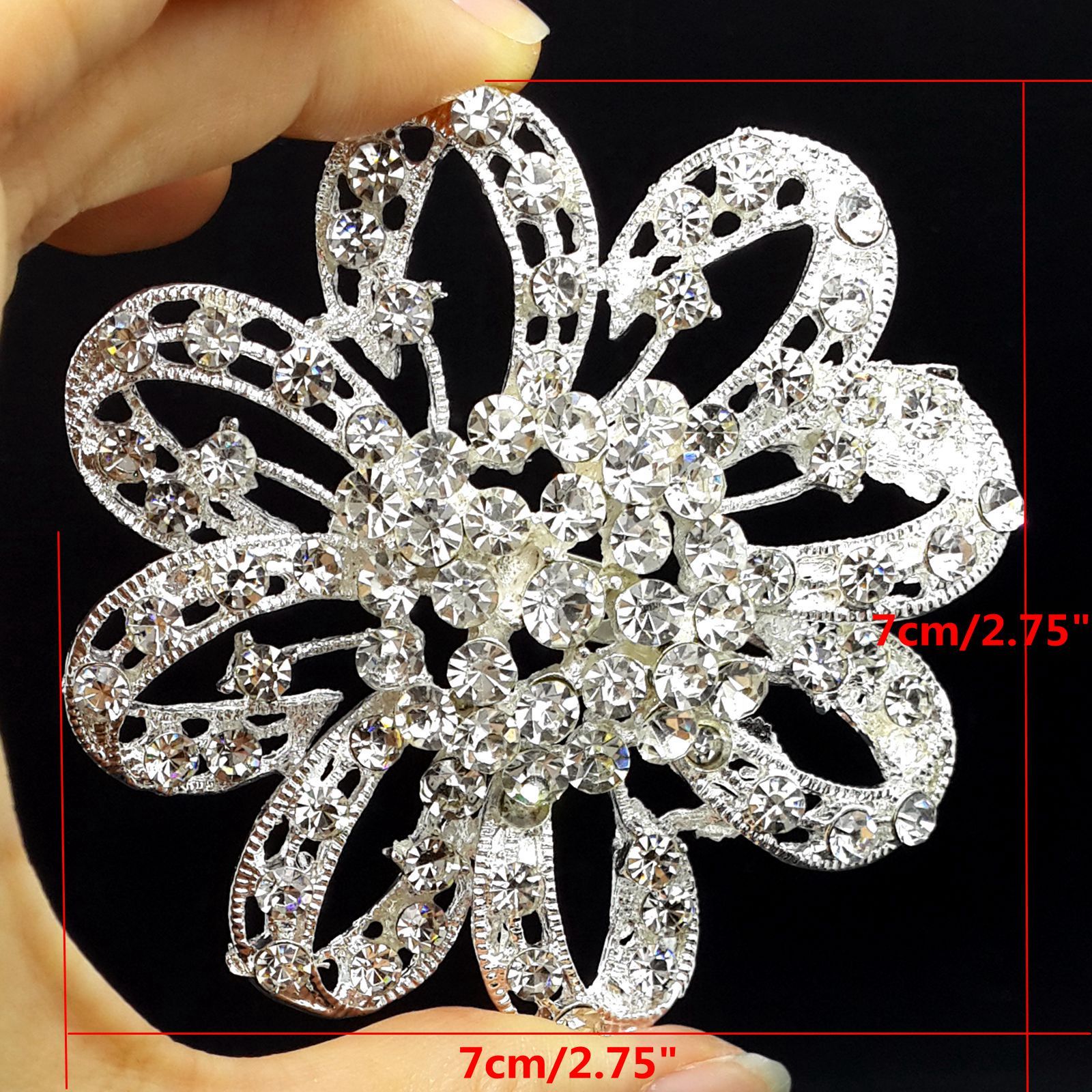 Lot32 Bulk Alloy Silver Rhinestone Crystal Flower Brooches Pins DIY Bouquet