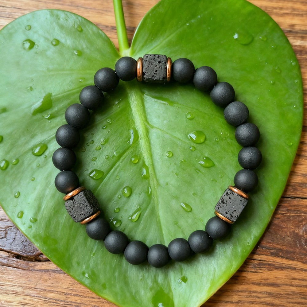 Natural Black Onyx Lava Bracelet 8mm Black Crystal Gemstone Beaded Mens Bracelet