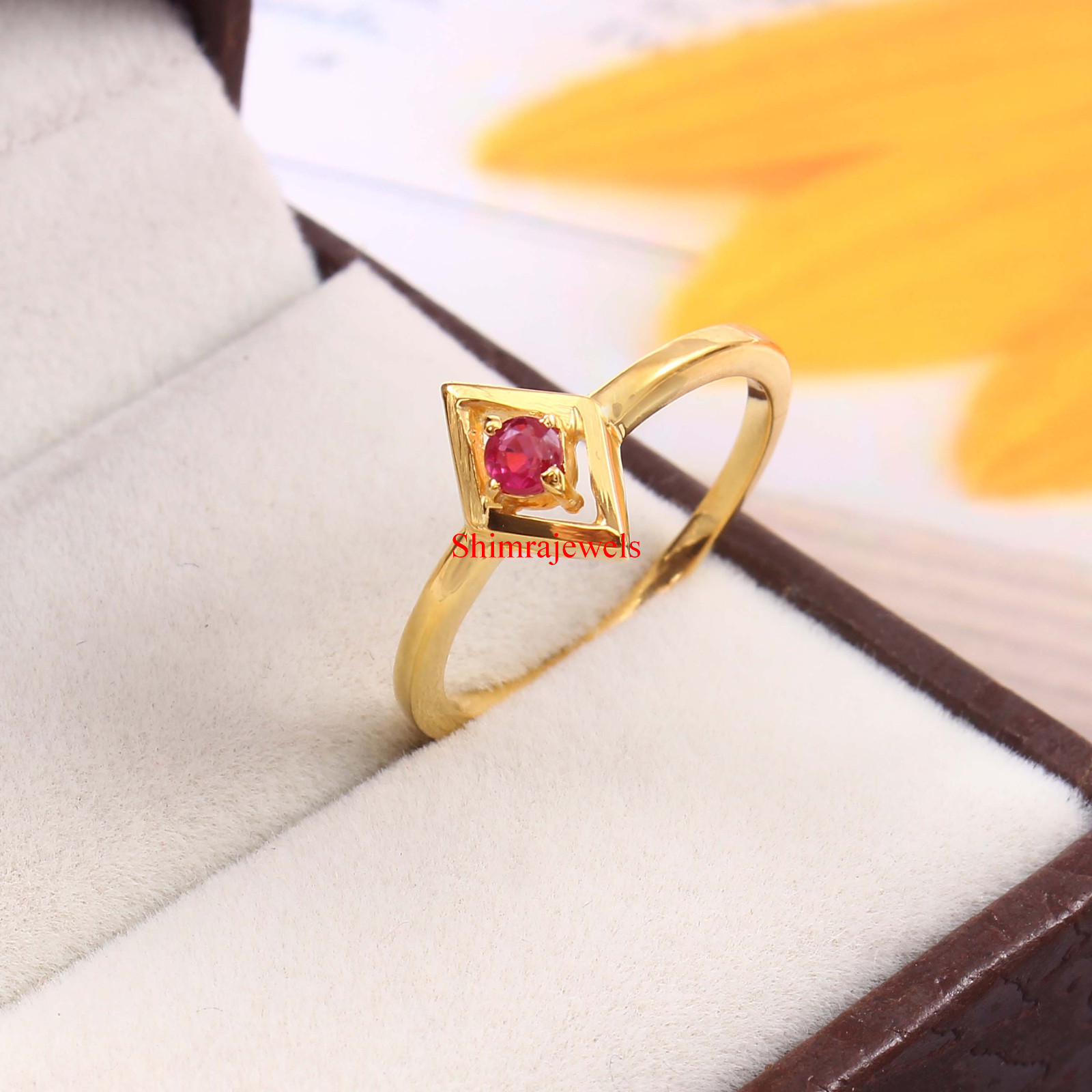 Heated Ruby Gemstone With 18k Gold Plated Silver Women’s Ring #22
