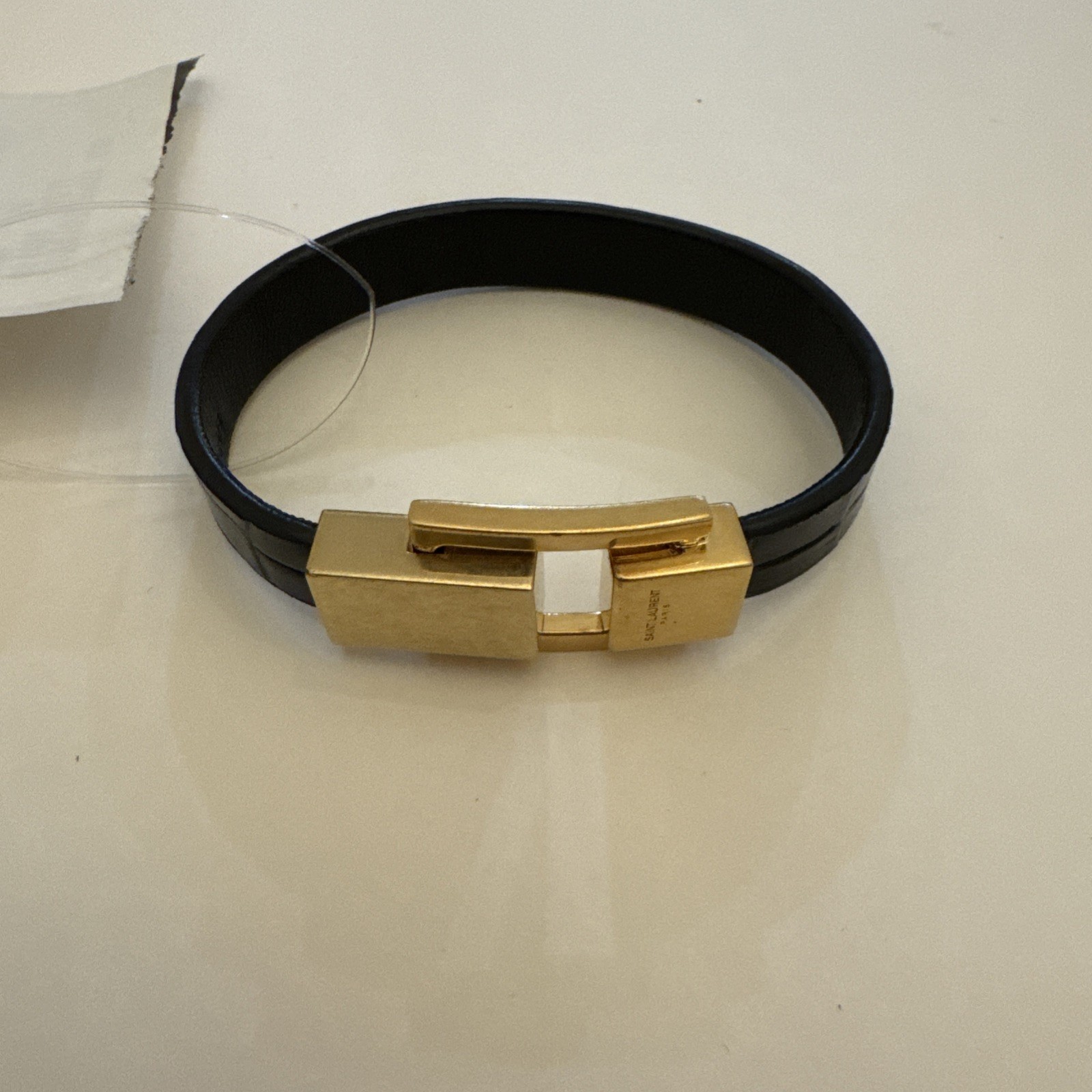 Y1015 Saint Laurent Paris LE CARRE leather Bracelet Gold x Black Women Sz M