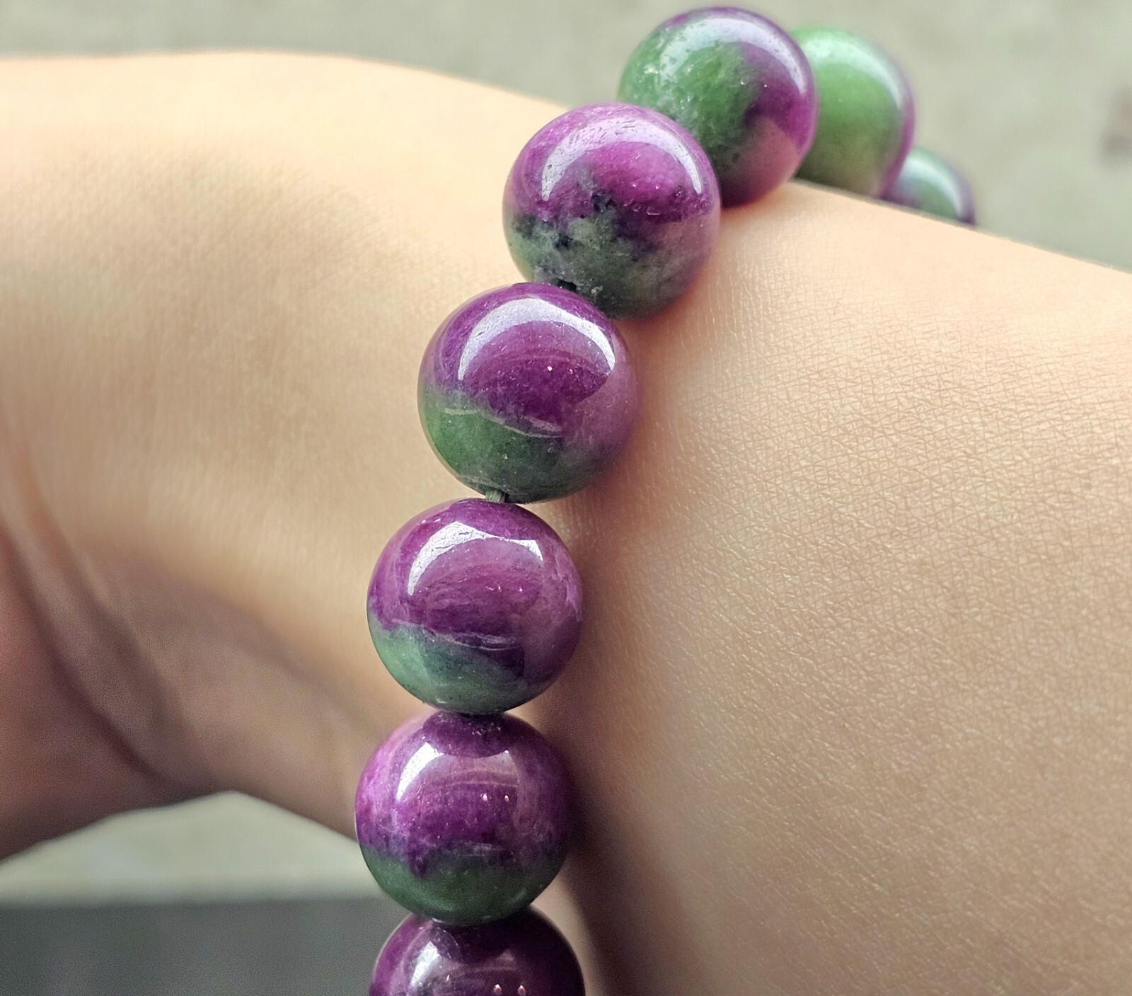 Rare Anyolite Ruby Zoisite Crystal Beads Bracelet 12.2mm