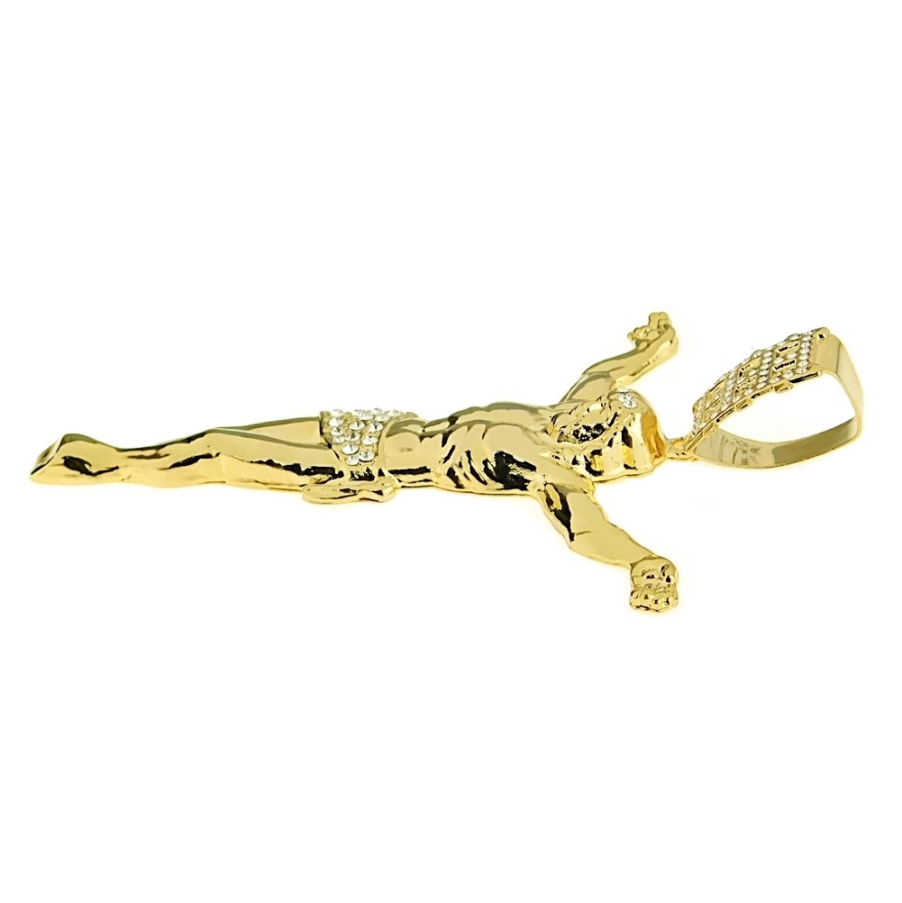 Huge 14k Gold Plated Jesus Body Charm Hip Hop Crucifix Piece Big 4.5″ in Pendant