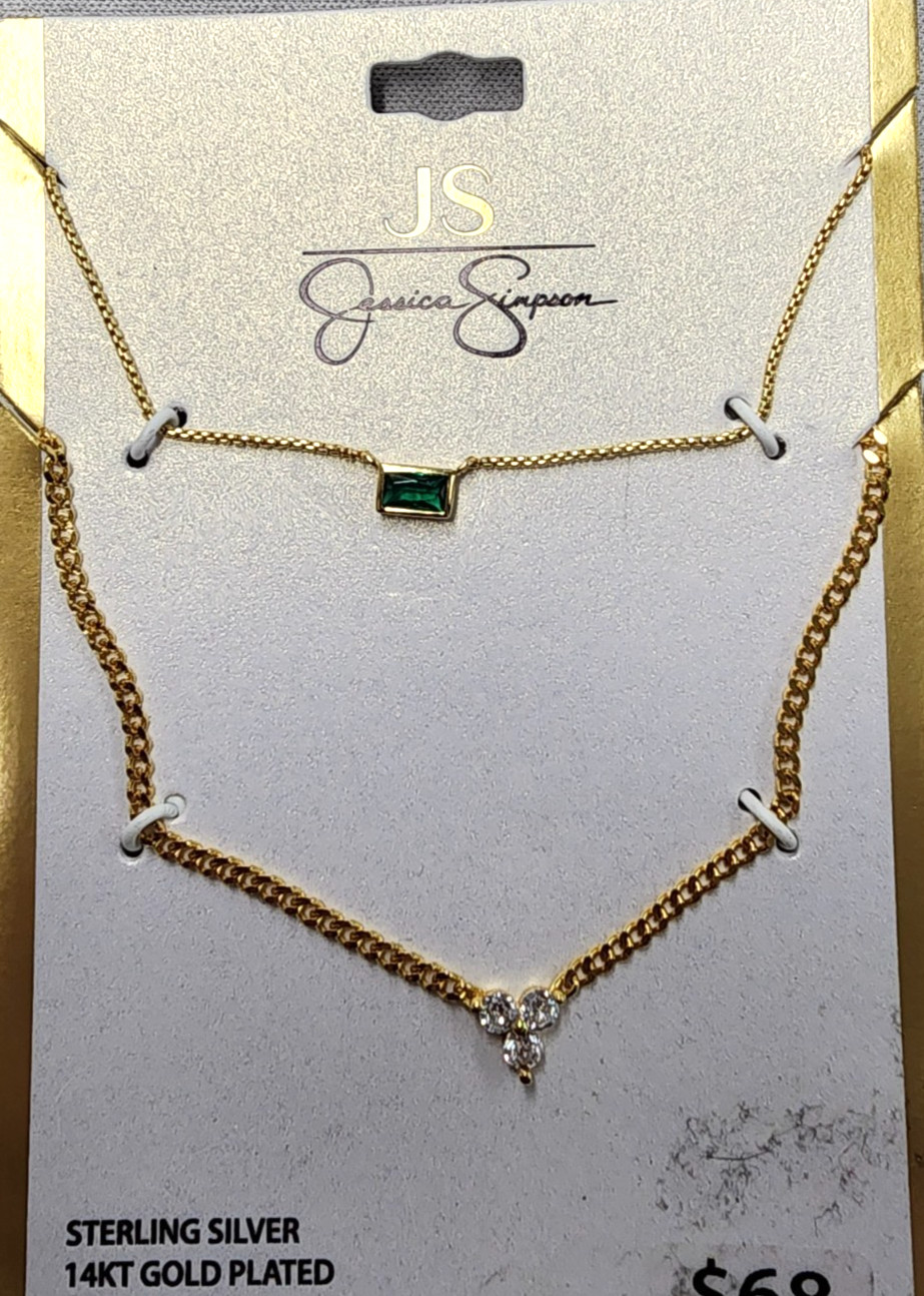 JS Jessica Simpson 14K Gold Plated Sterling Silver CZ Layered Necklace 16″+2″