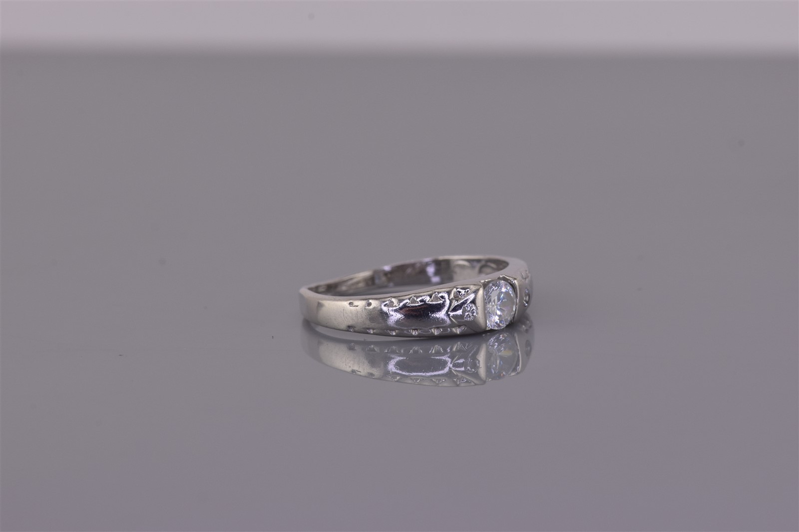 Sterling Silver Tension Set Cubic Zirconia Accented Collar Band Ring 925 Sz: 6
