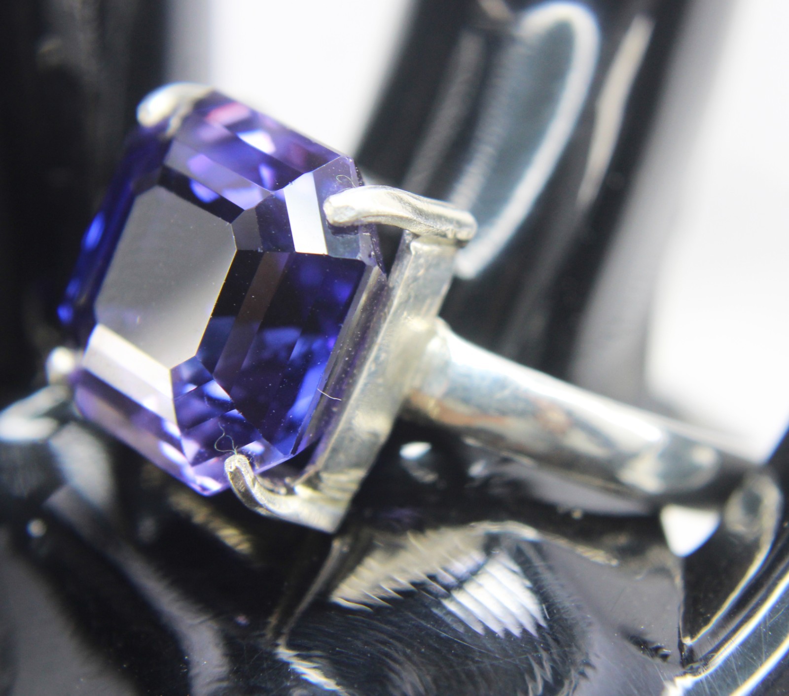 10+ Ct Natural Purple Blue Sapphire Asscher Cut Silver 925 Ring Gift For Her