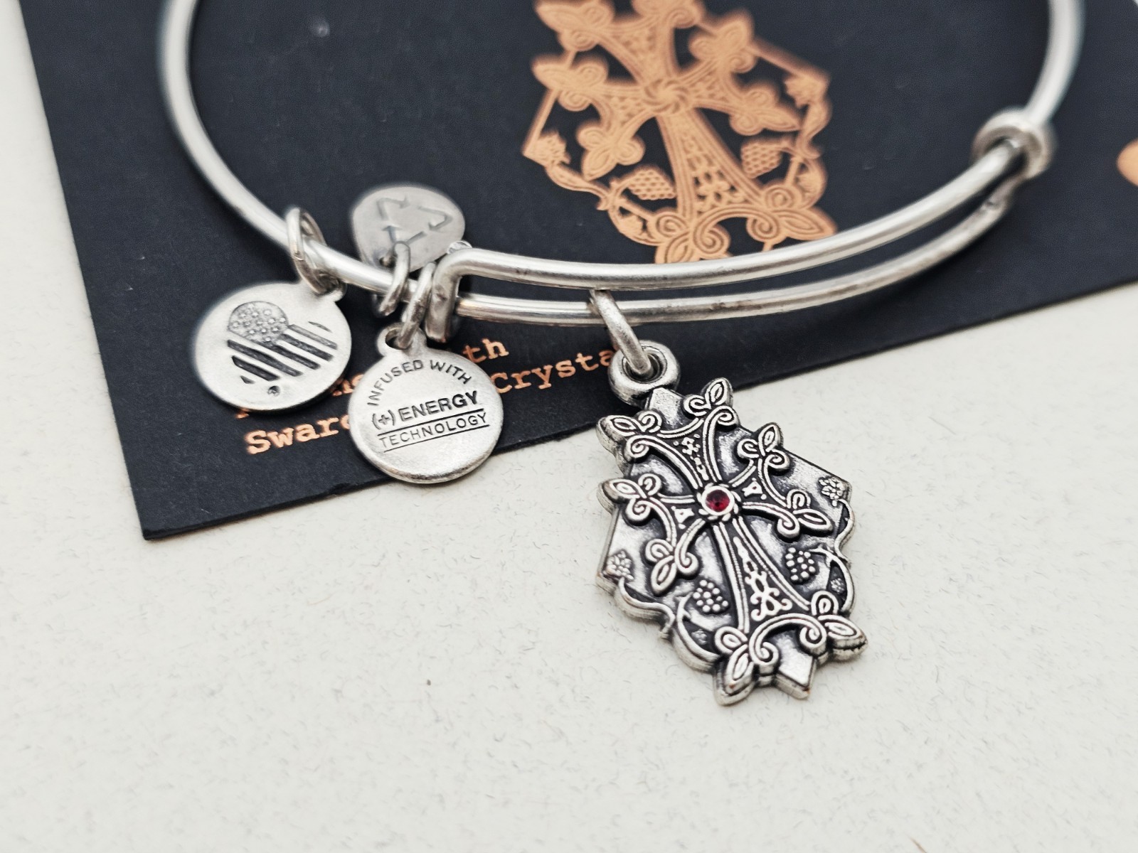 Alex And Ani ” Armenian Cross ” Silver Charm Bangle Bracelet ✨️