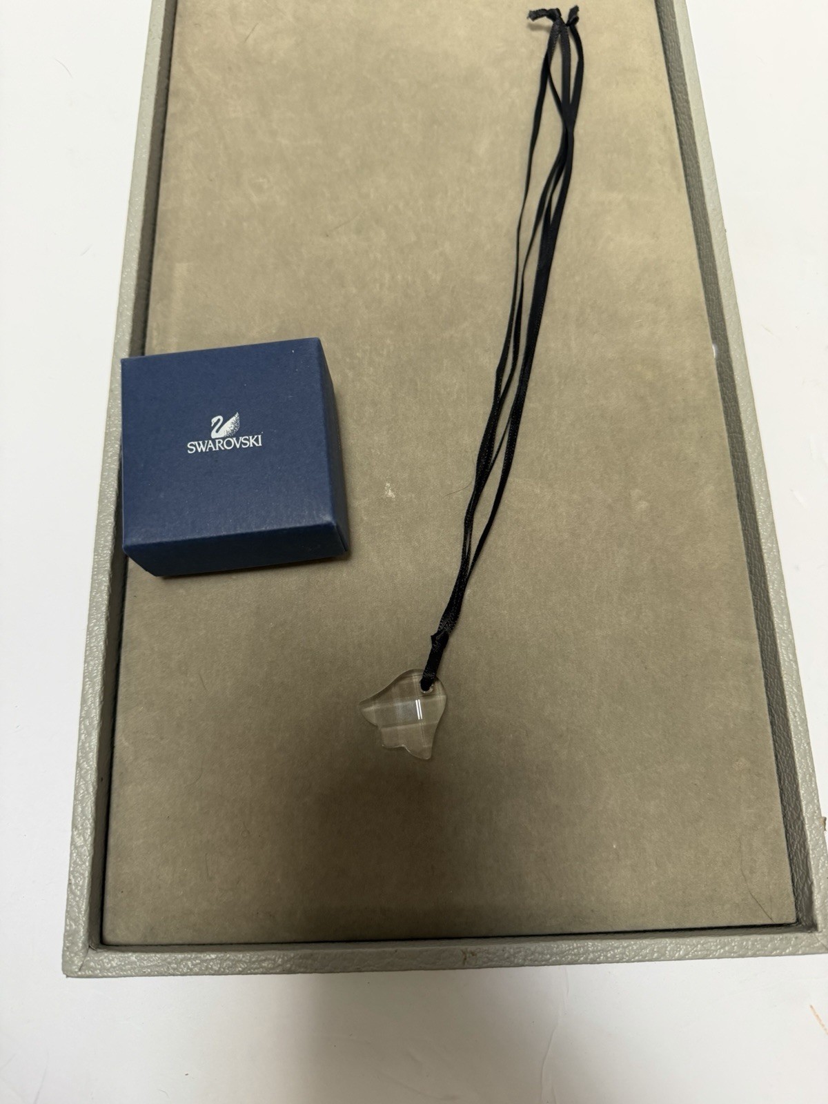 Swarovski Clear Crystal Tulip Pendant Necklace Black Fabric Cord Ribbon Box