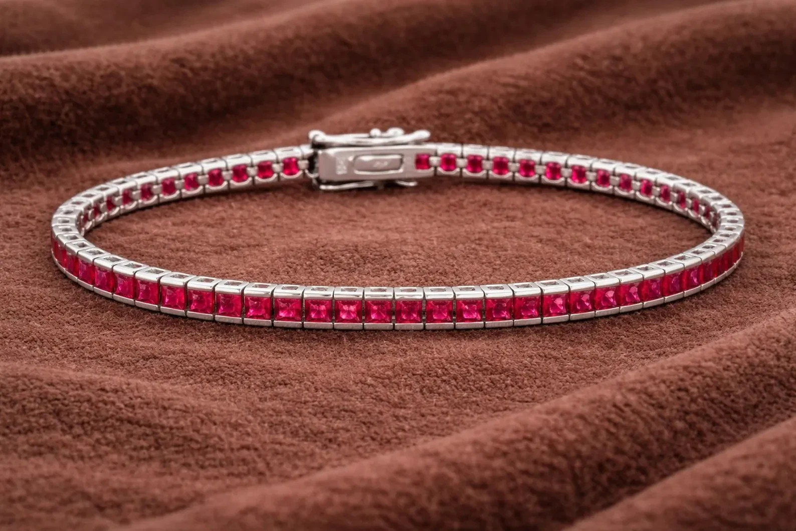 7.0 Ct Princess Simulated Ruby 925 White Sterling Silver Women’s Tennis Bracelet