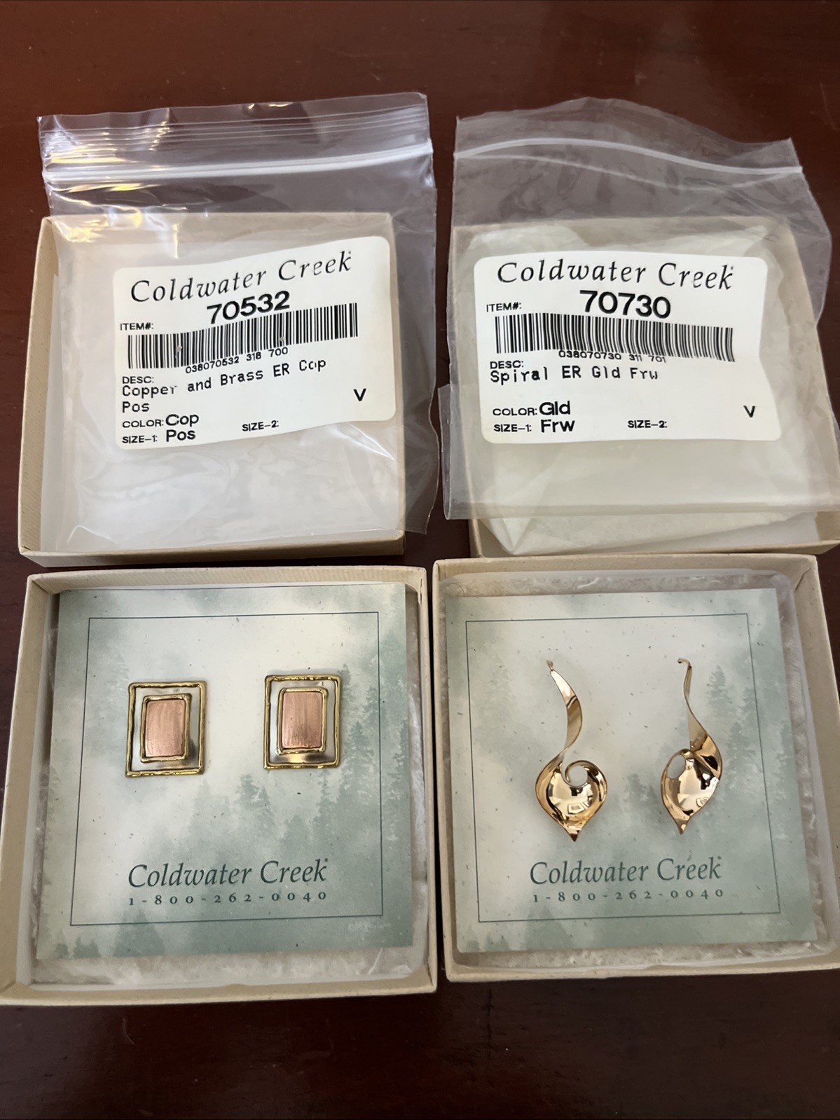 2x Vintage Coldwater Creek Gold Silver Copper Brass Metal Earrings Boxes Spiral