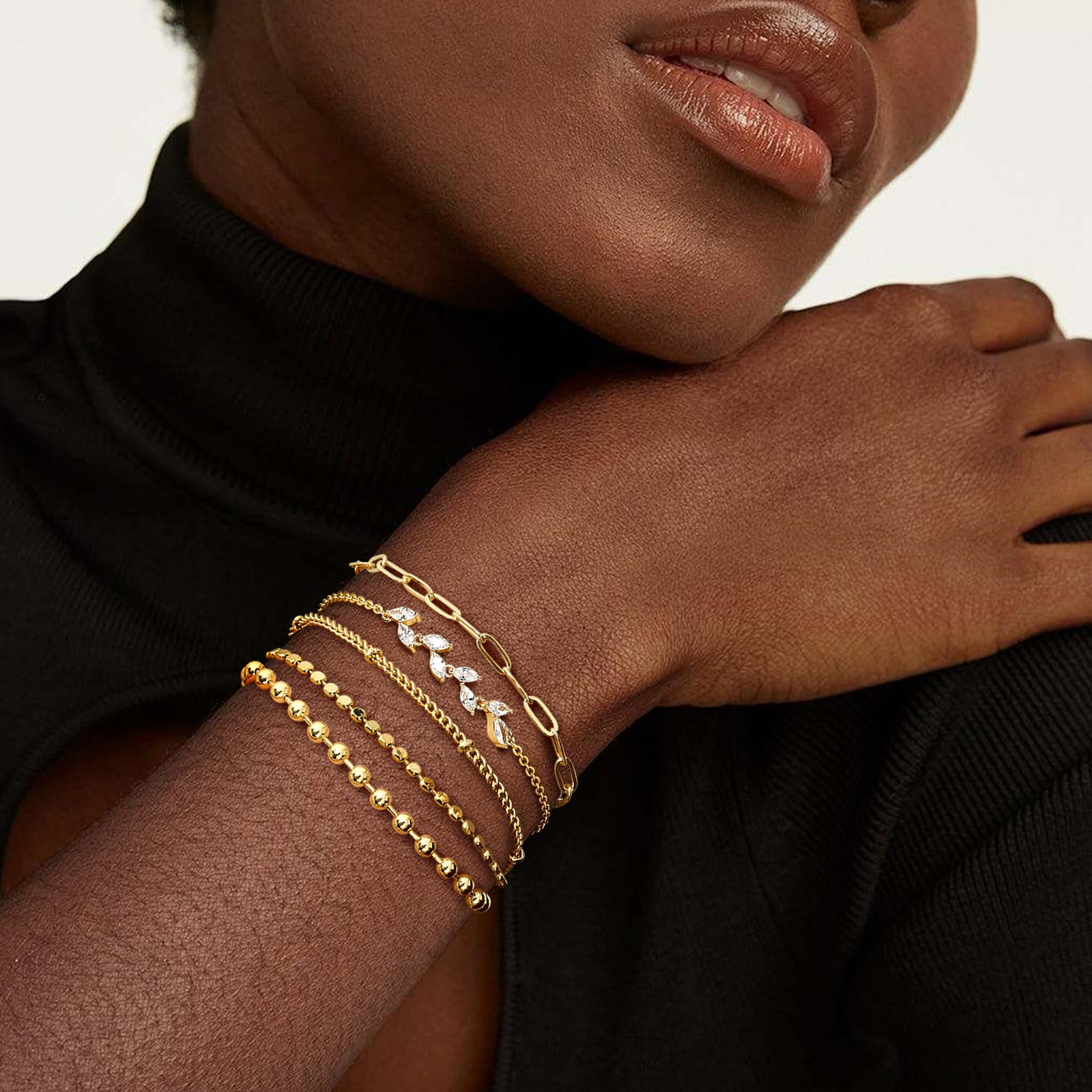 Dochais Gold Bracelets for Women Trendy 14k GoldPlated Stackable Dainty Brace…