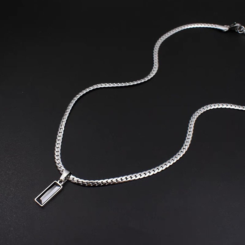 Silver 316 Stainless Steel Cuban Necklace Rectangle Bar Pendant Men Jewelry