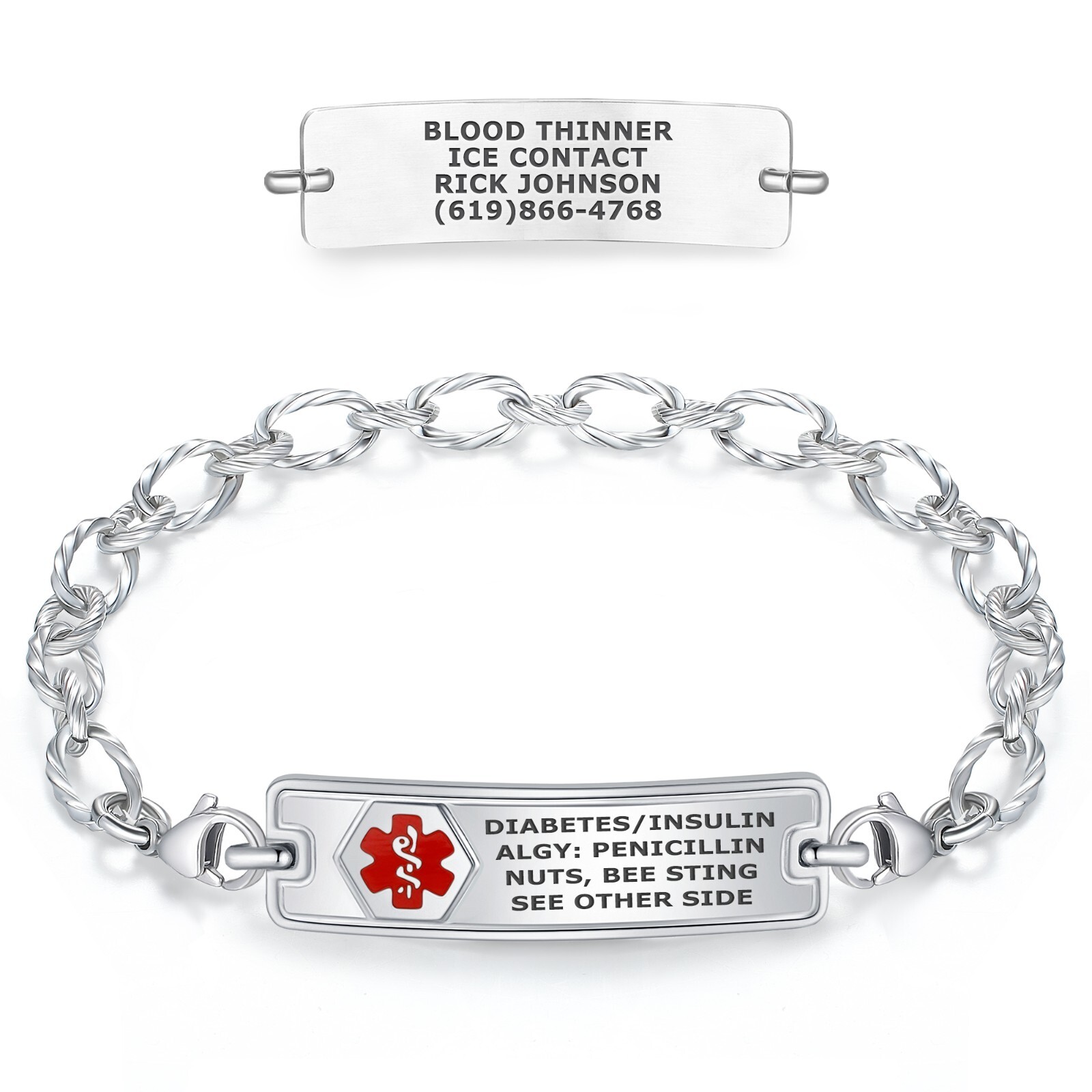 Divoti Custom Engraved Classic Medical Alert ID Women Bracelet , w/Ridged Chain