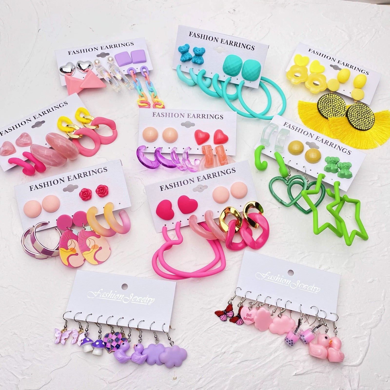 Multicolor Plastic Resin Costume Earrings – Stud Hoop Dangle Hook