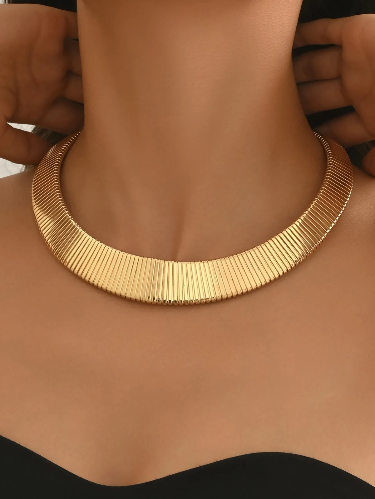 Chunky Gold Silver Choker Necklace Women Wide Torque Collar Punk Statement Jewel