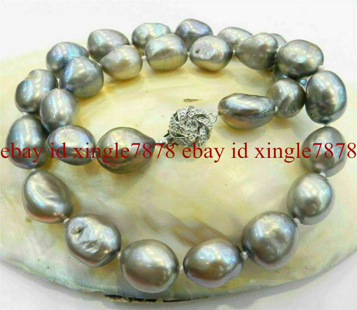 LONG 20INCHES REAL HUGE 9-10MM GRAY NATURAL BAROQUE PEARL NECKLACE