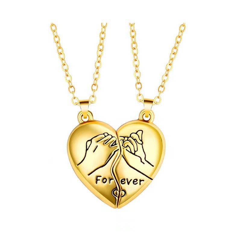 Pinky Promise Heart Couple Necklace Magnetic Matching Pendant Clavicle Chain