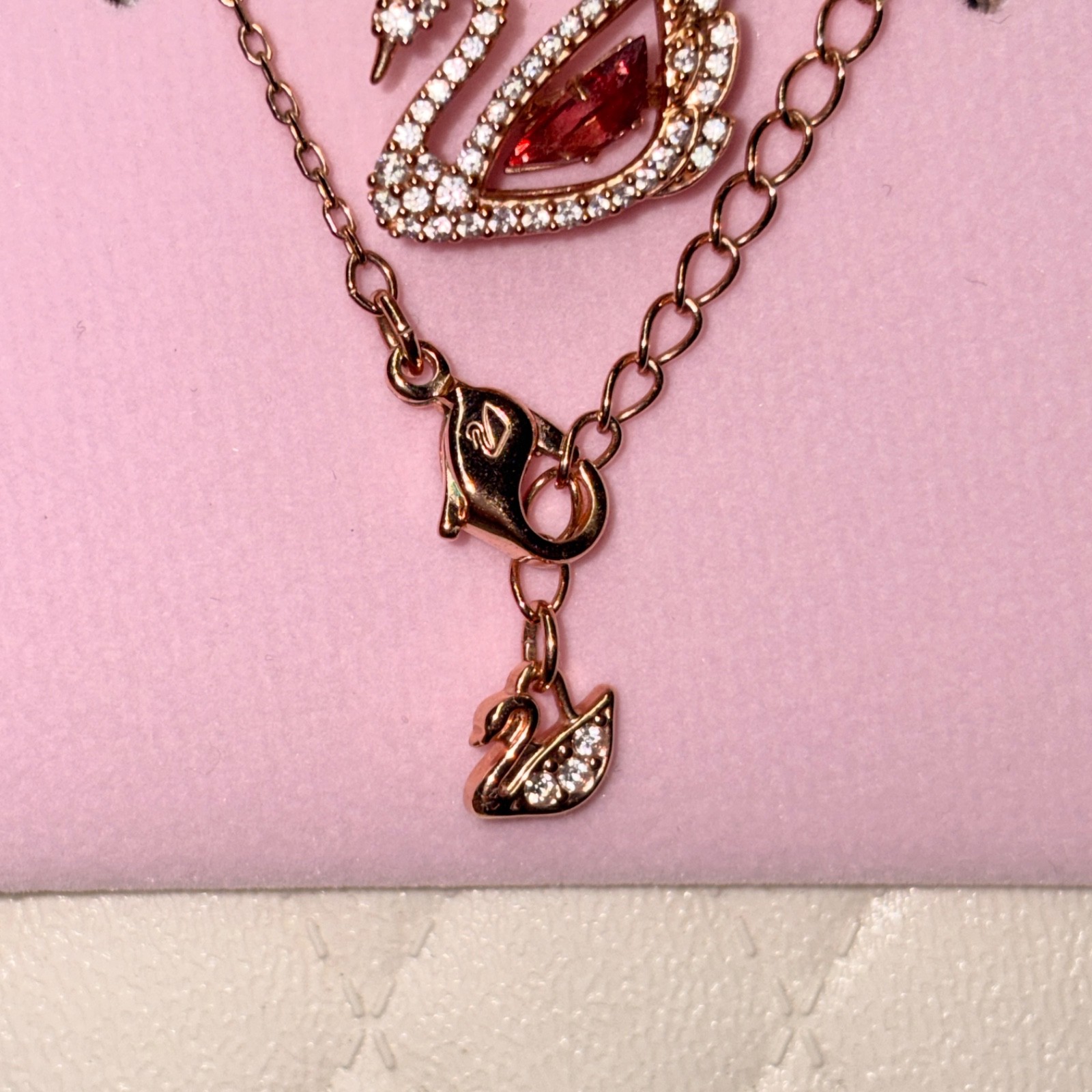 Swarovski swan necklace, pink, 18K rose gold finish, shine brightly