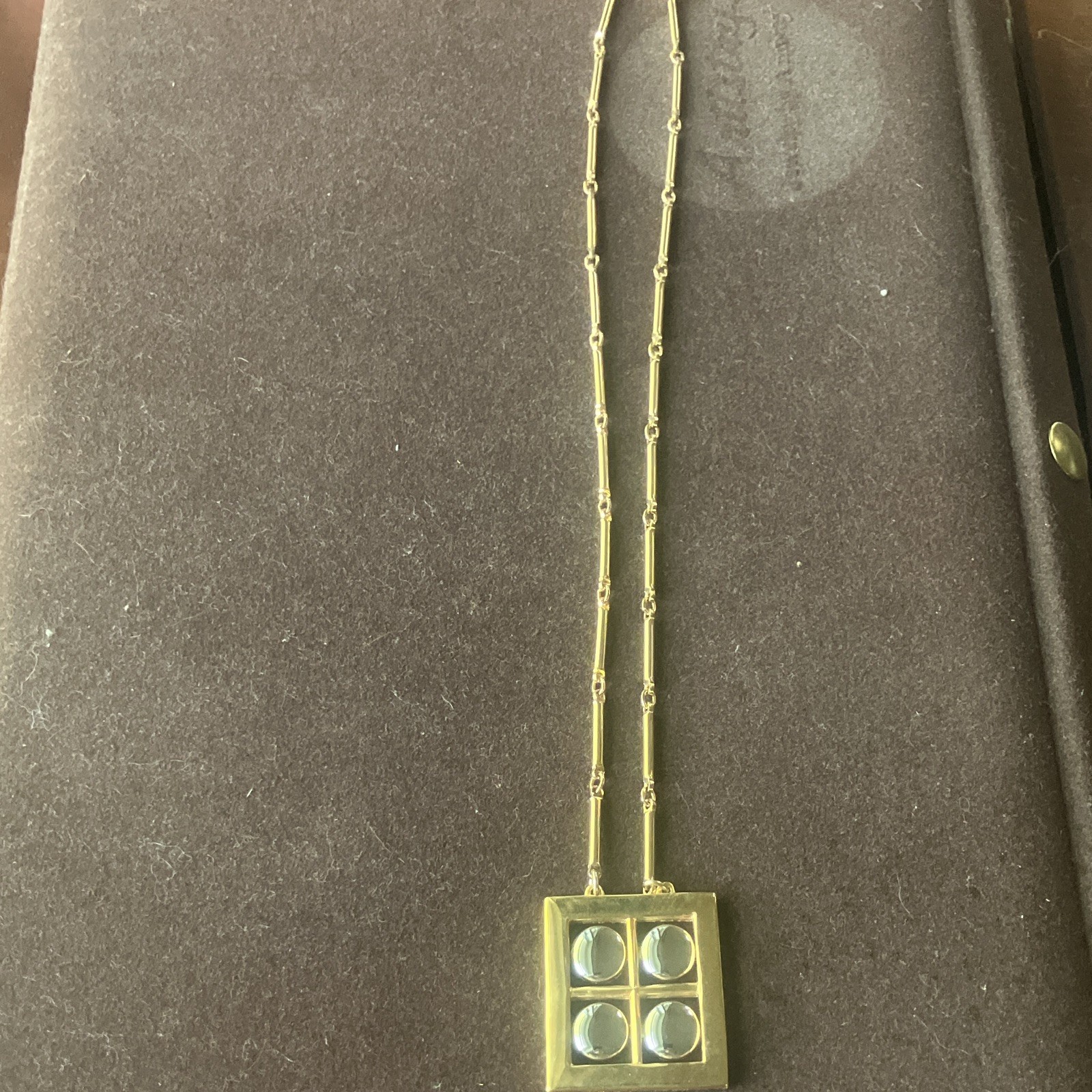 Amway vintage gold Tone Bar Link Chain Necklace Square Pendant