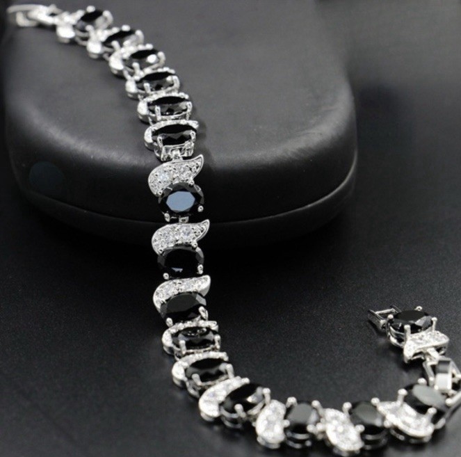 DEAL! Beautiful Black Onyx Necklace, Earrings, Bracelet, & Ring Size 11 Set