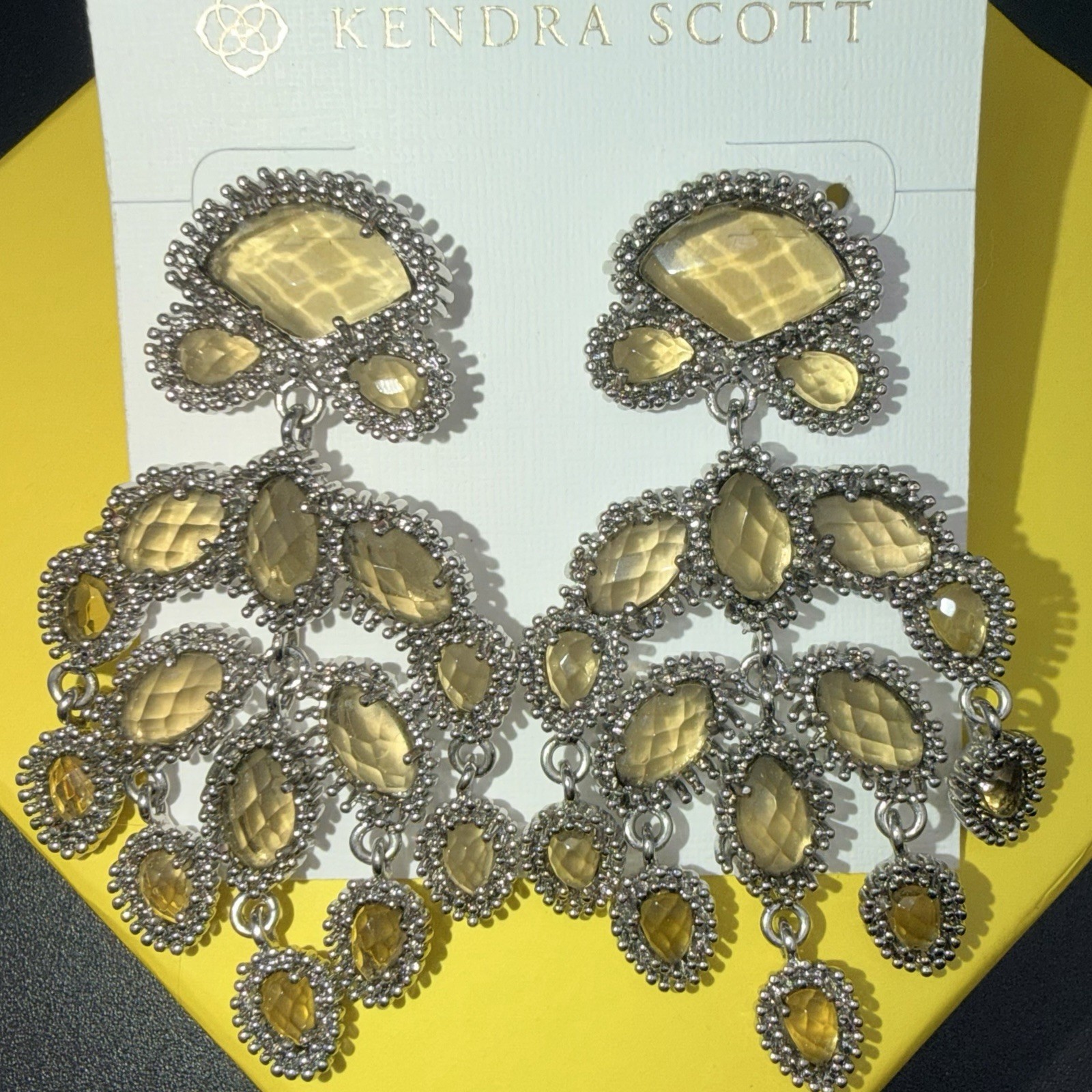 Kendra Scott Gwen Statement Chandelier Earrings Champagne Crystal Silver