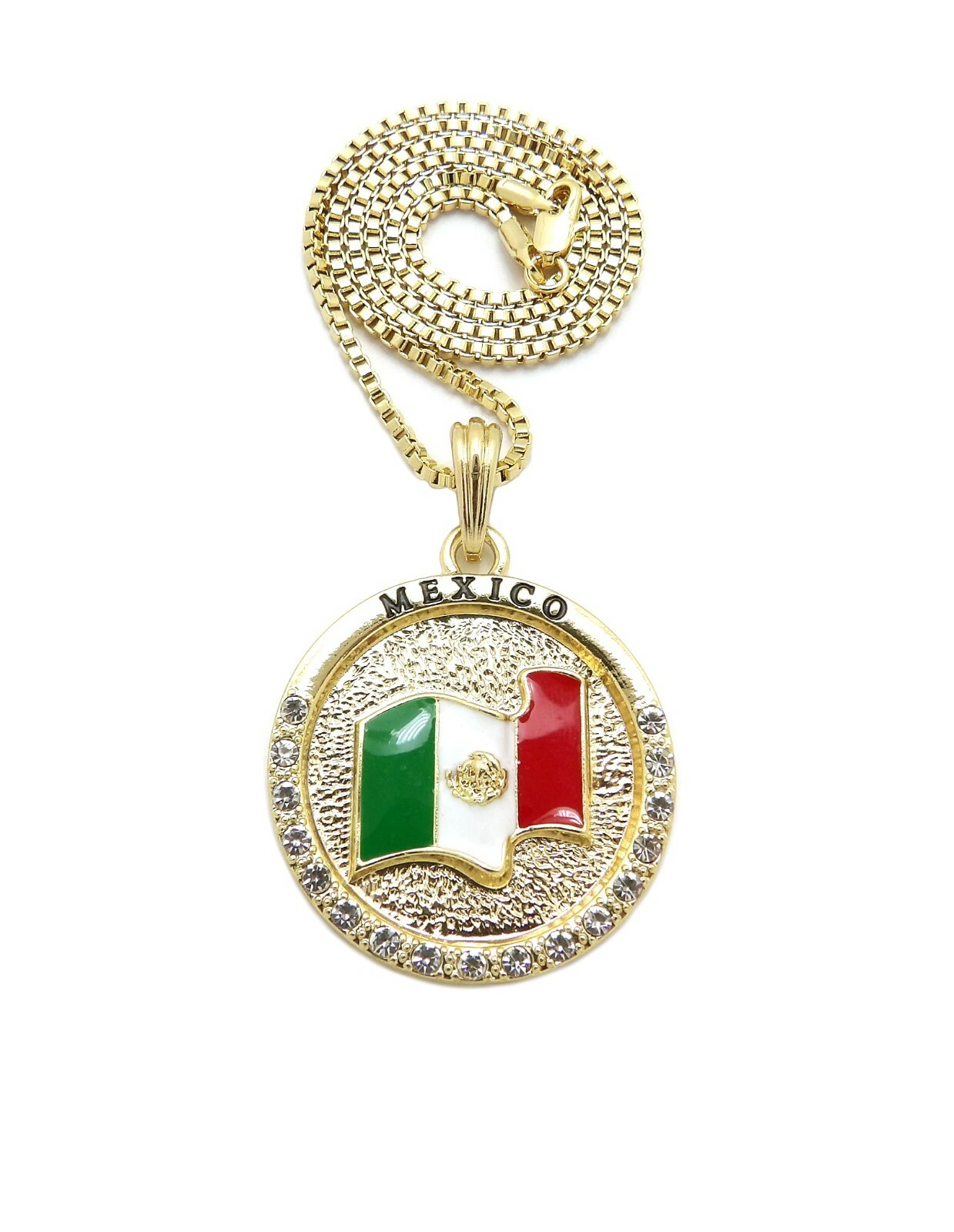Hip Hop Mexico Flag Pendant 18″,20″,24″ Box, Cuban, Rope Chain Necklace XSP819