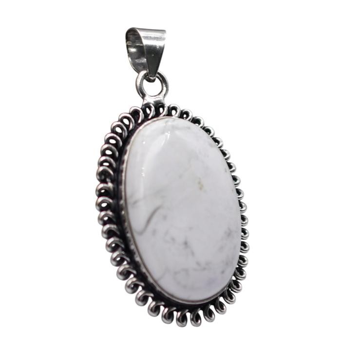 Howlite Natural Gemstone Antique Silver Plated Pendant 2″ J 1641