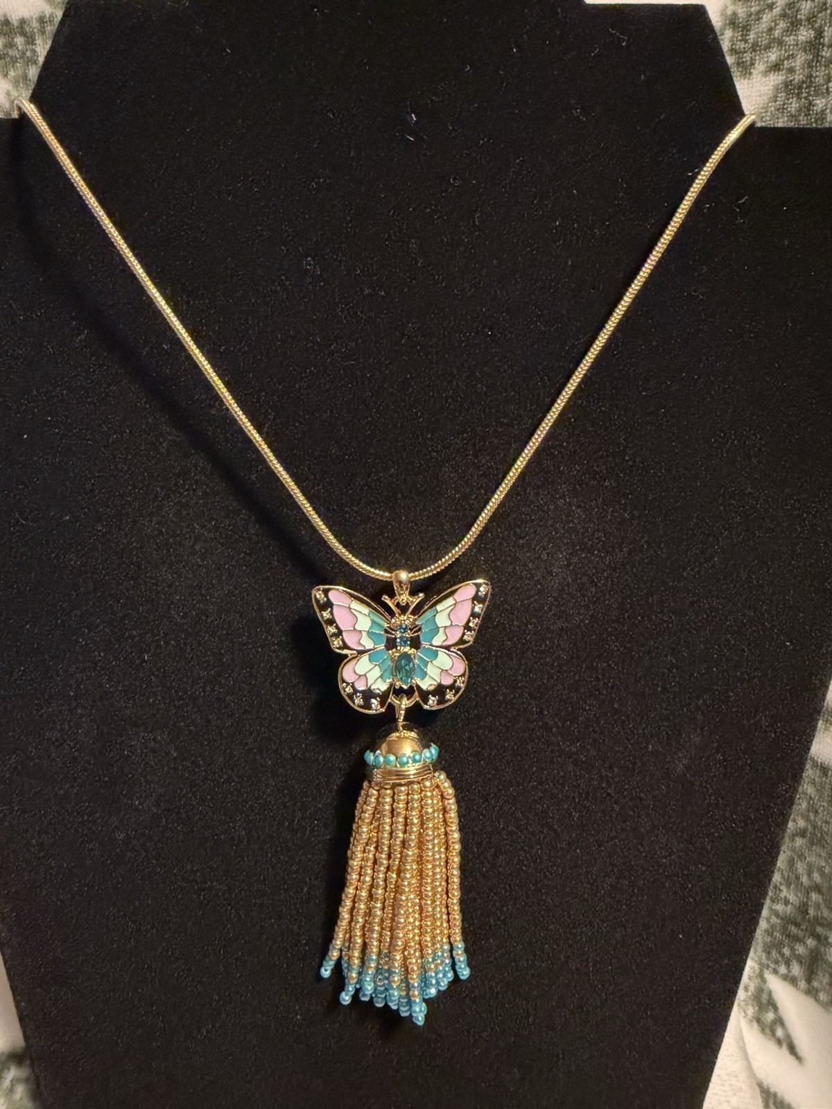 Talbots Butterfly Jewelry Set Necklace & Earrings Gold, Blue, Green and Pink