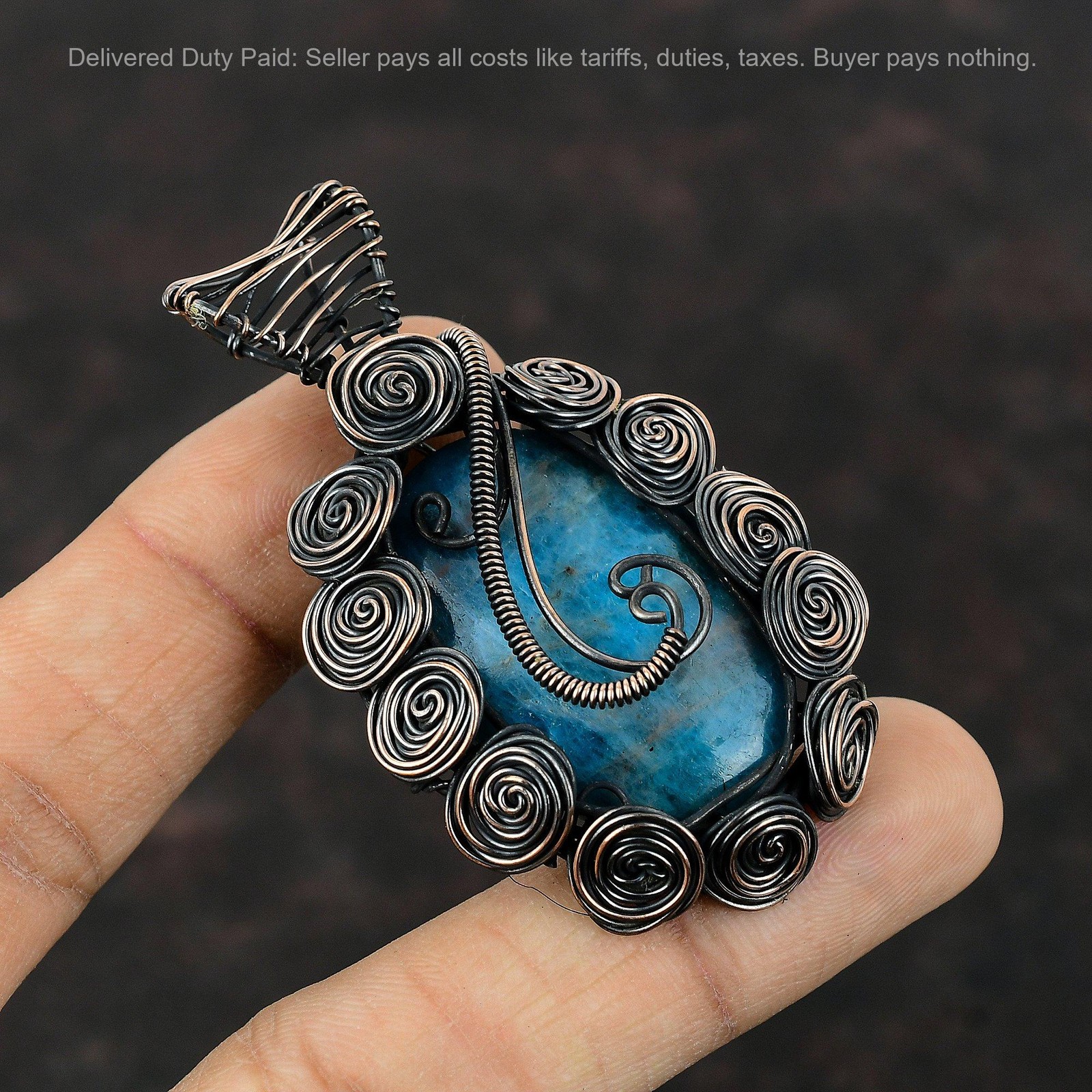 Neon Apatite Gemstone Wire Wrapped Flower Handcrafted Trendy Wife Pendant Copper