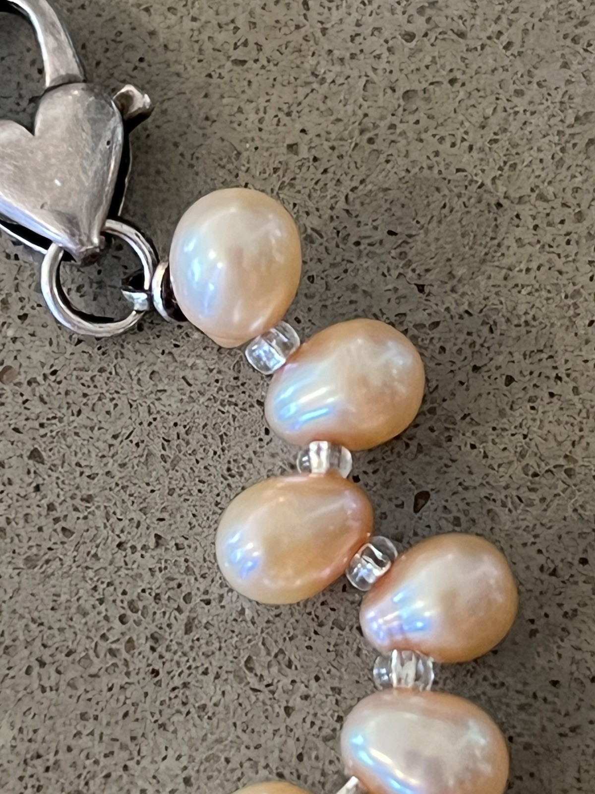 Freshwater Champagne Peach ￼Pearl Bracelet Sterling 925 Baroque 7.5” 8.6g Heart