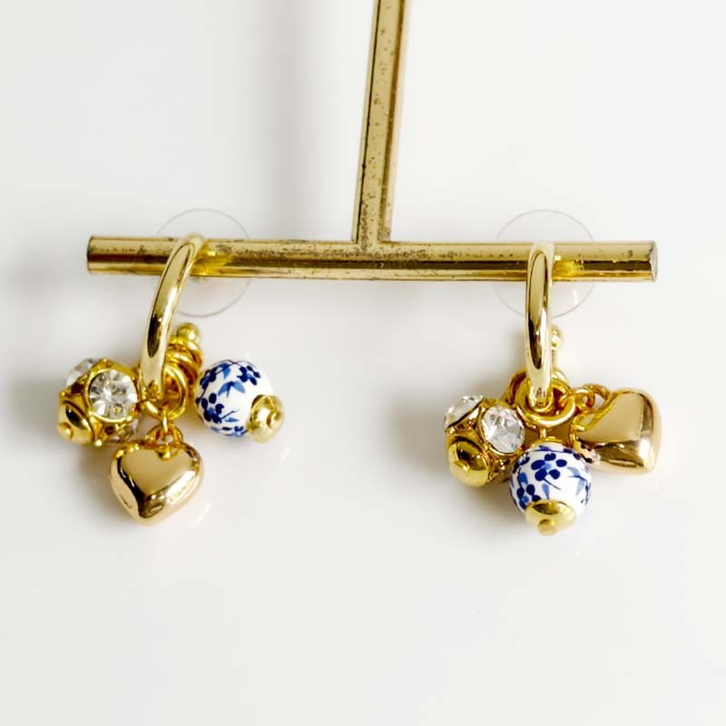 New Talbots Bead Heart Convertible Hoop Earrings Women Party Vacation Jewelry