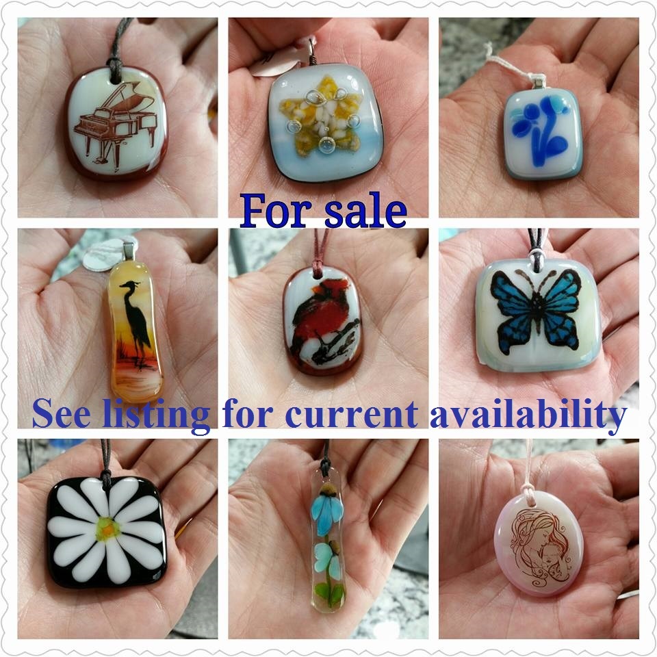 French Canadian Artist-Handmade Fused Glass Pendants SMALL – One of a Kind Art!