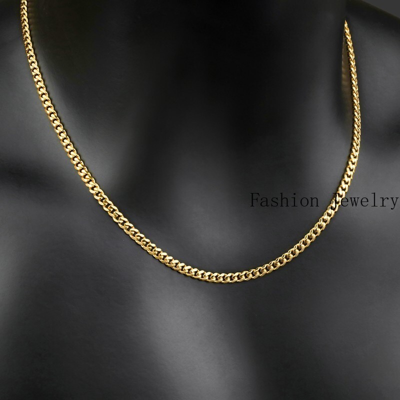 10K Solid Yellow Gold 3-5mm Curb Link Chain Necklace