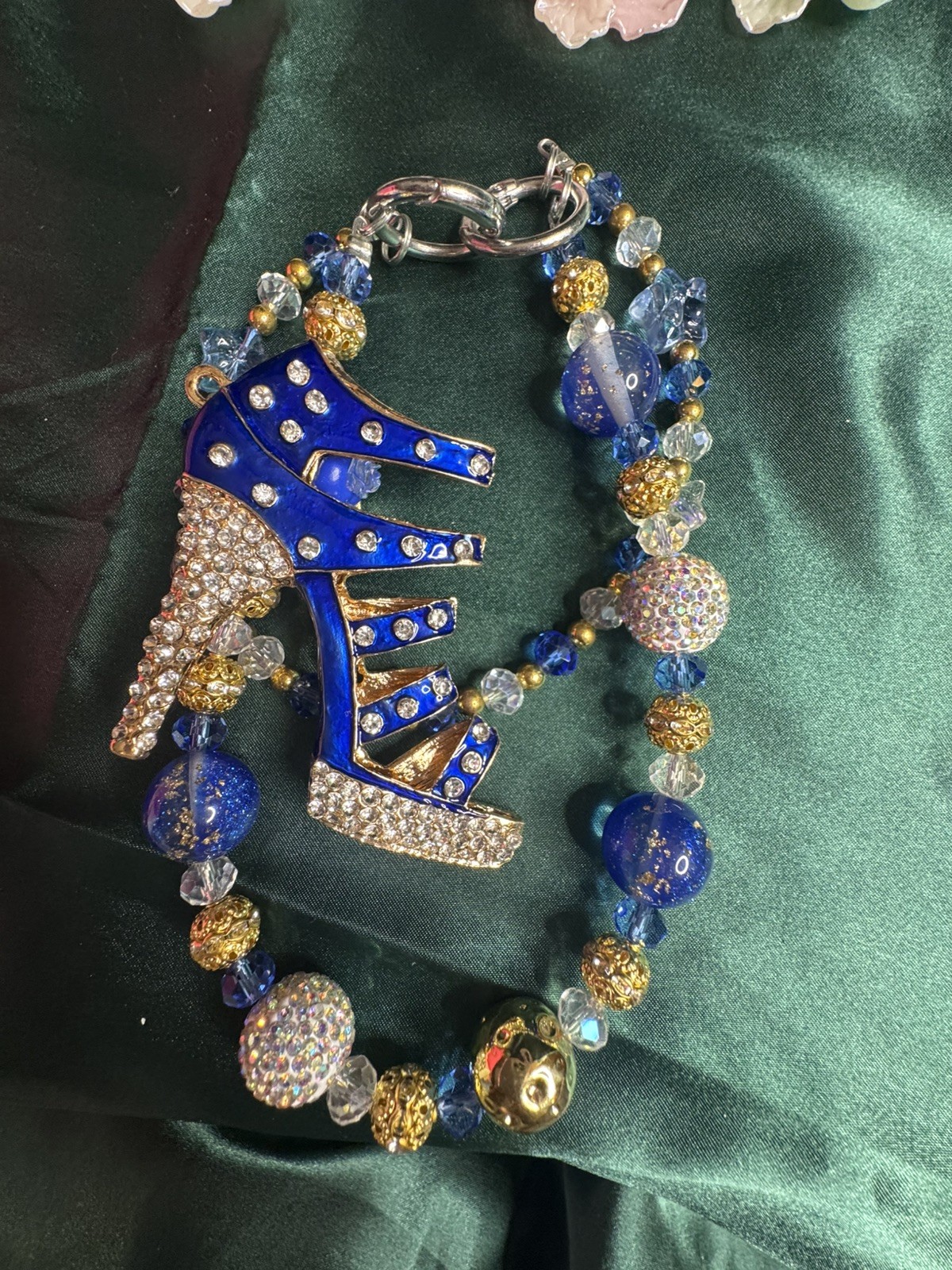 royal blue shoes Charm Pendant Beaded keychain charm Gold Plated Pavé Crystal