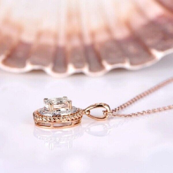 2Ct Oval Cut Simulated Diamond Women’s Halo Pendant 14K Rose Gold Plated